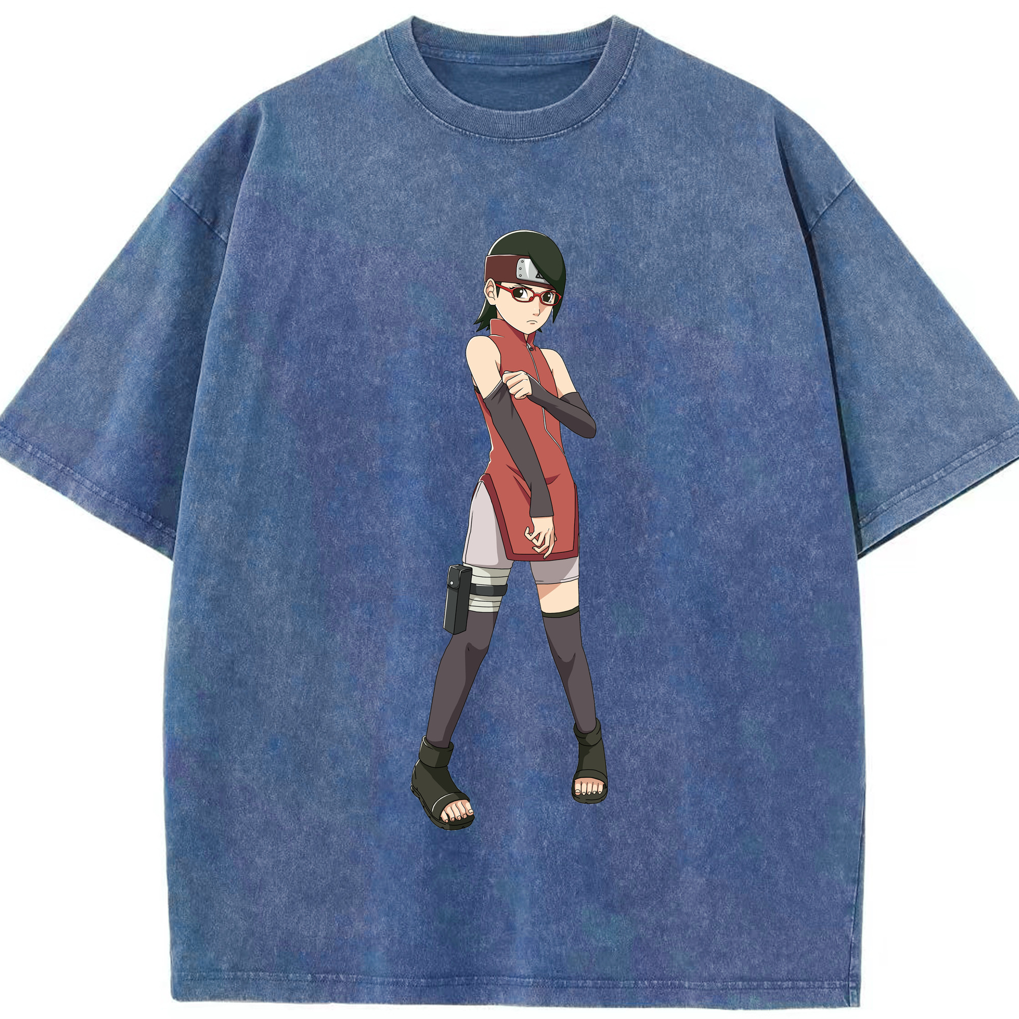 （画像用） NARUTO -ナルト- うちは サラダ Uchiha Sarada 綿100% ヴィンテージ風 半袖Tシャツ（フロントプリント）