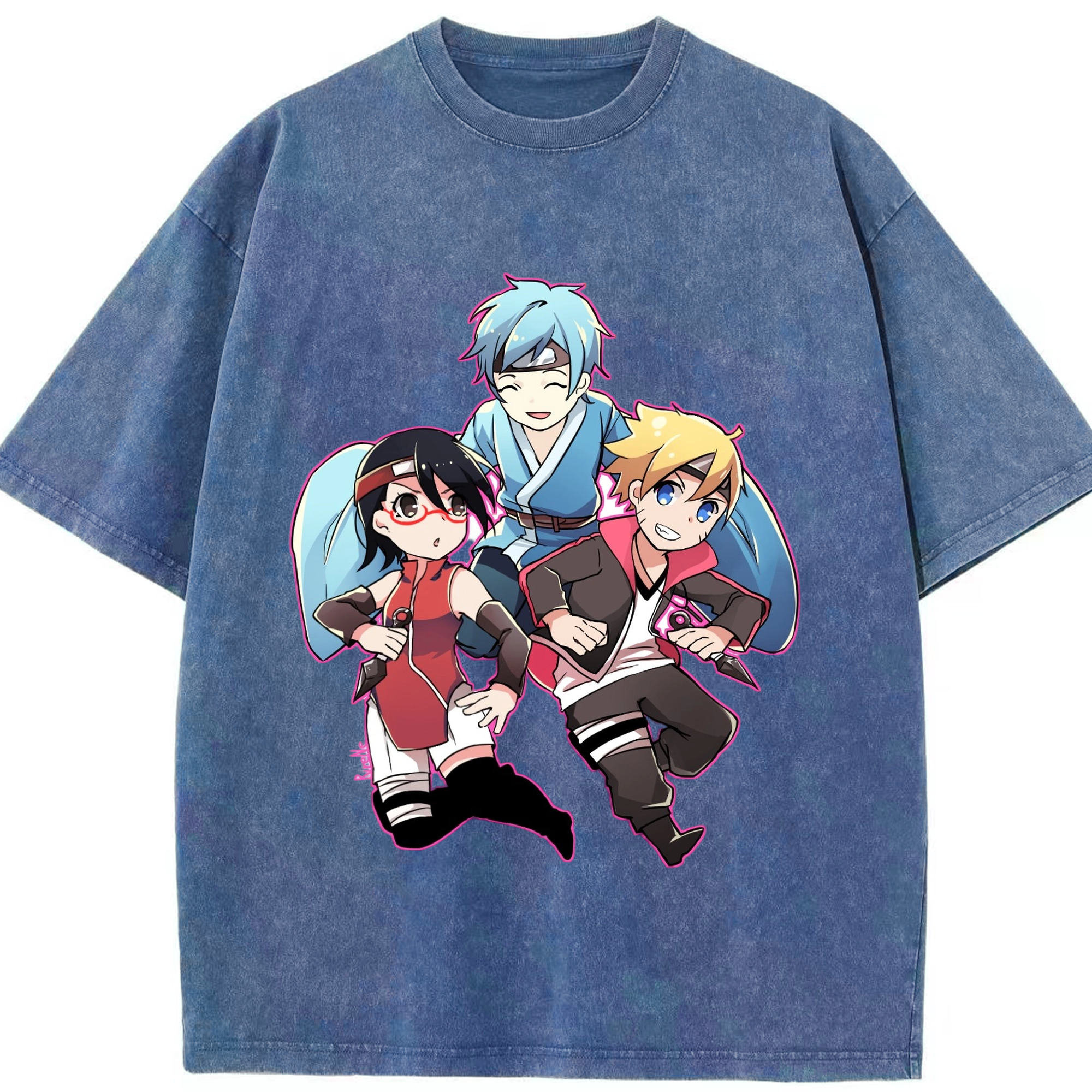 （画像用） NARUTO -ナルト- うちは サラダ Uchiha Sarada 綿100% ヴィンテージ風 半袖Tシャツ（フロントプリント）