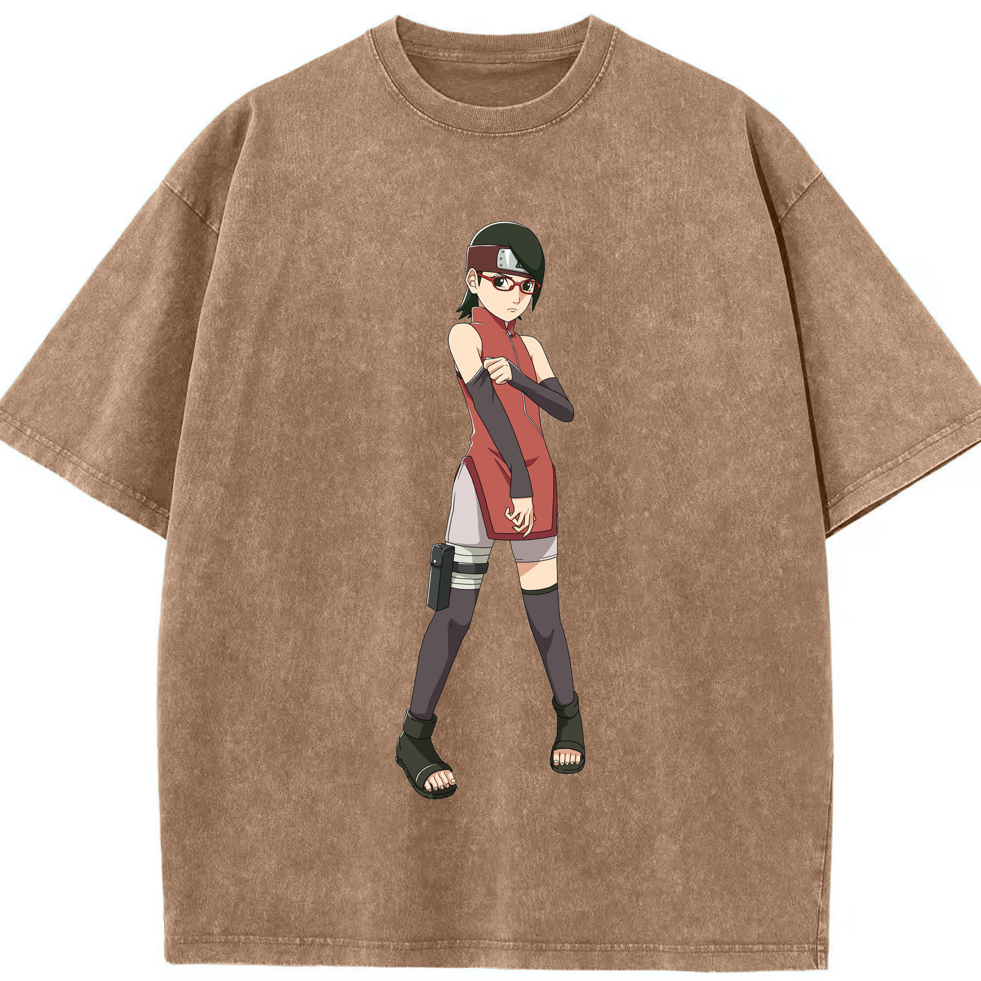 （画像用） NARUTO -ナルト- うちは サラダ Uchiha Sarada 綿100% ヴィンテージ風 半袖Tシャツ（フロントプリント）