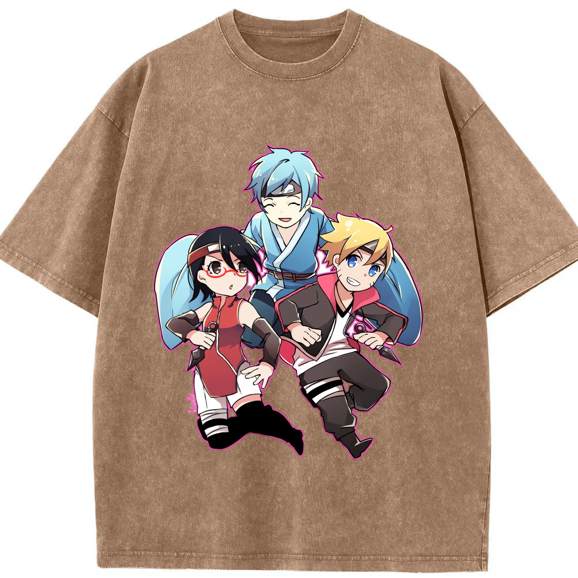 （画像用） NARUTO -ナルト- うちは サラダ Uchiha Sarada 綿100% ヴィンテージ風 半袖Tシャツ（フロントプリント）