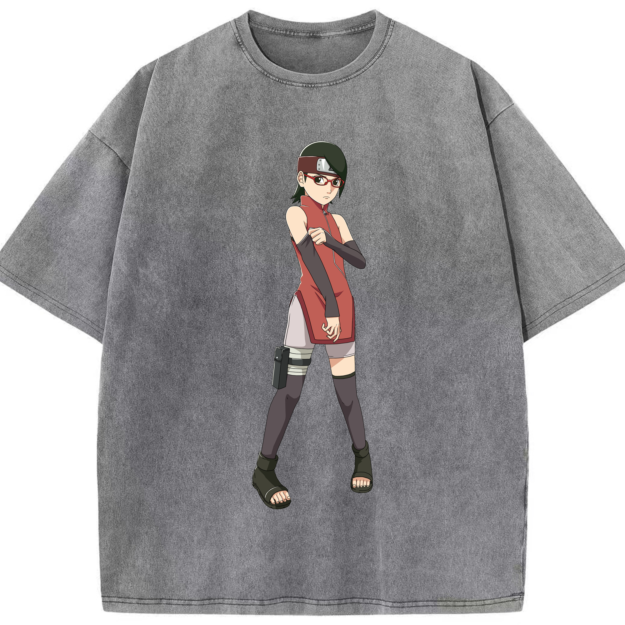 （画像用） NARUTO -ナルト- うちは サラダ Uchiha Sarada 綿100% ヴィンテージ風 半袖Tシャツ（フロントプリント）
