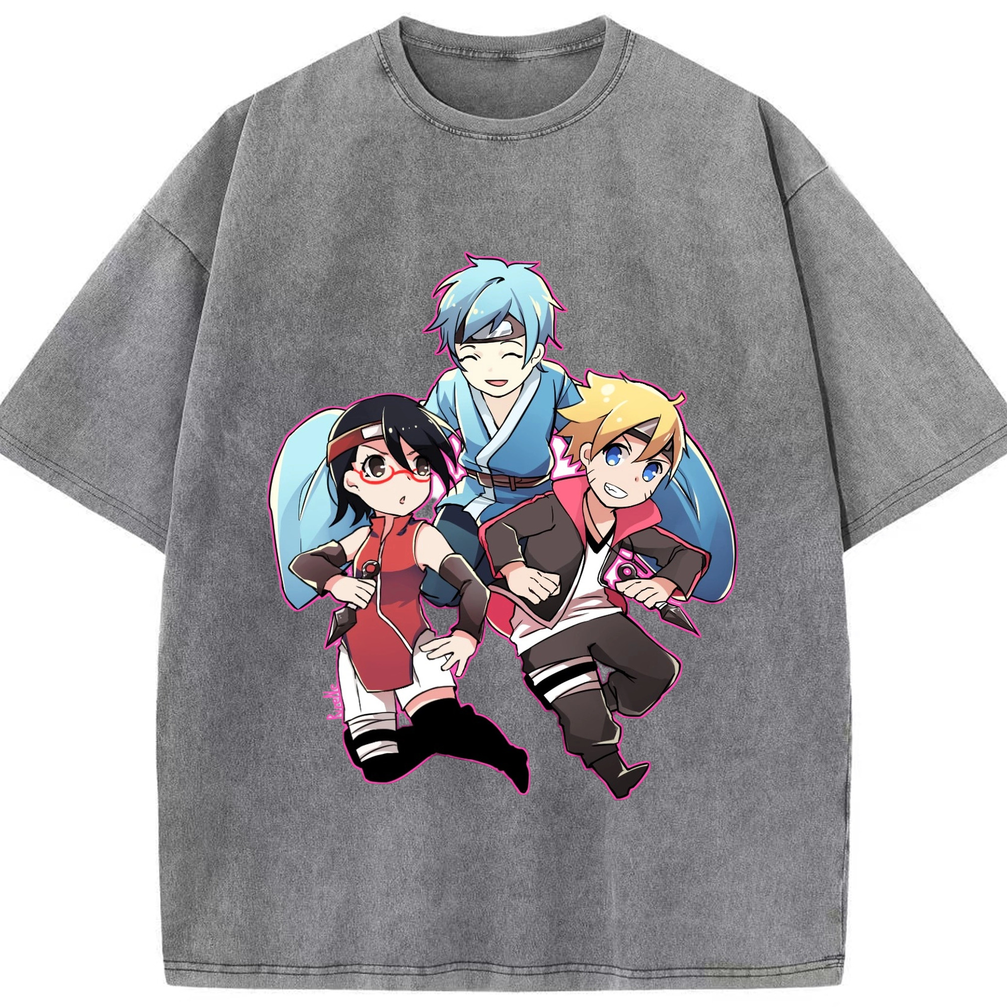 （画像用） NARUTO -ナルト- うちは サラダ Uchiha Sarada 綿100% ヴィンテージ風 半袖Tシャツ（フロントプリント）