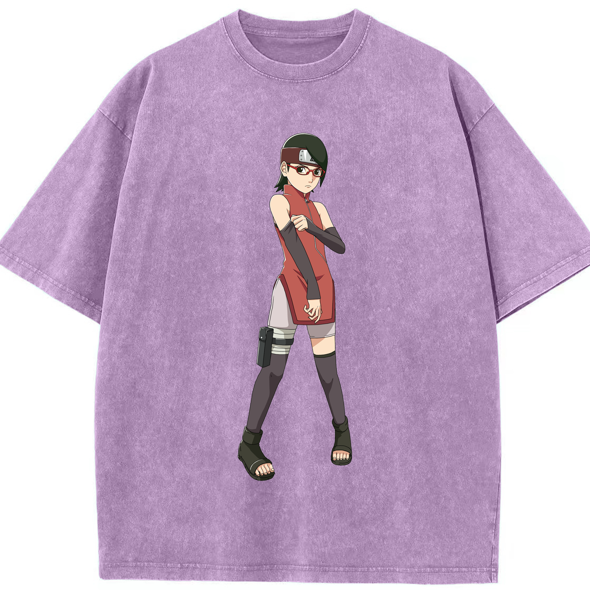 （画像用） NARUTO -ナルト- うちは サラダ Uchiha Sarada 綿100% ヴィンテージ風 半袖Tシャツ（フロントプリント）