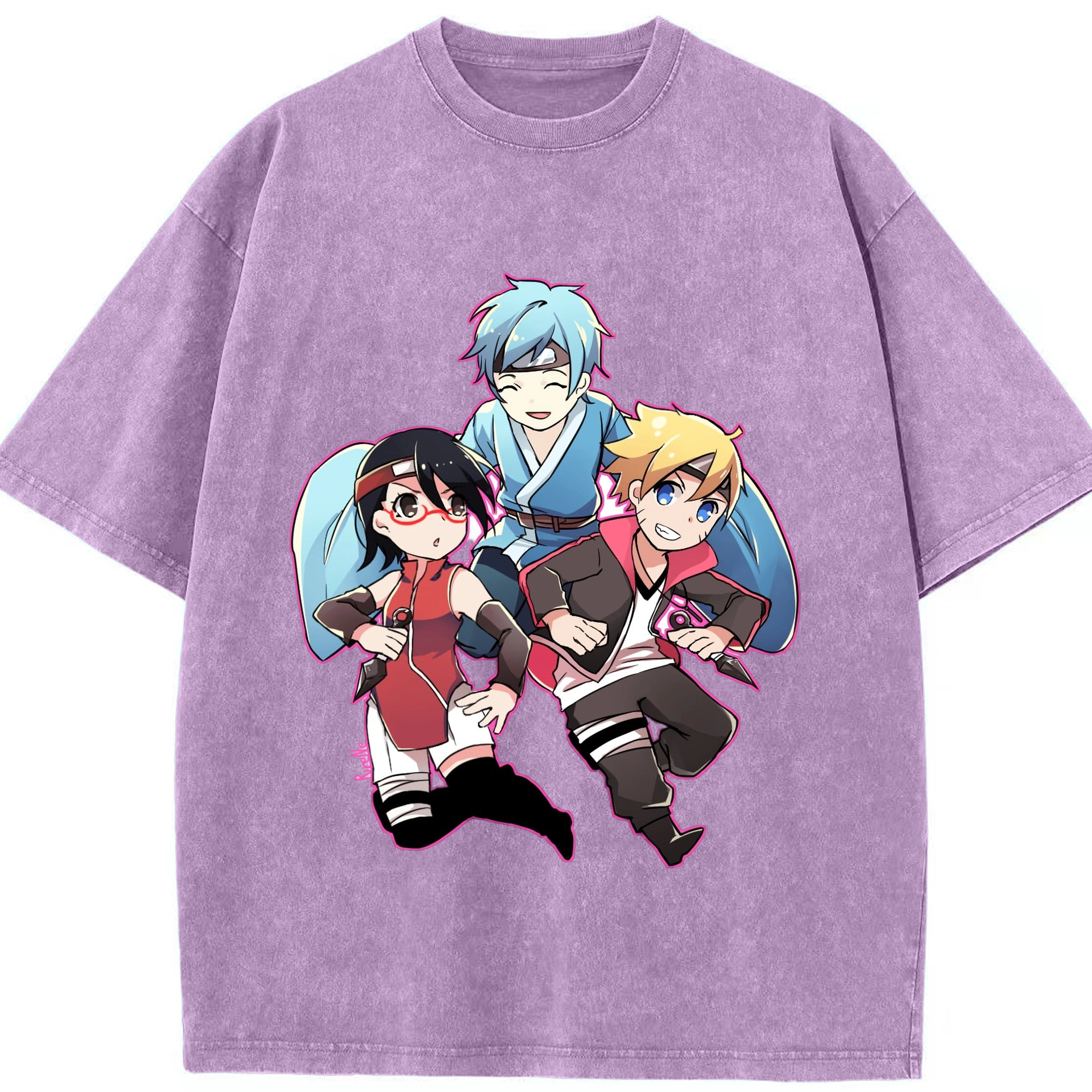 （画像用） NARUTO -ナルト- うちは サラダ Uchiha Sarada 綿100% ヴィンテージ風 半袖Tシャツ（フロントプリント）