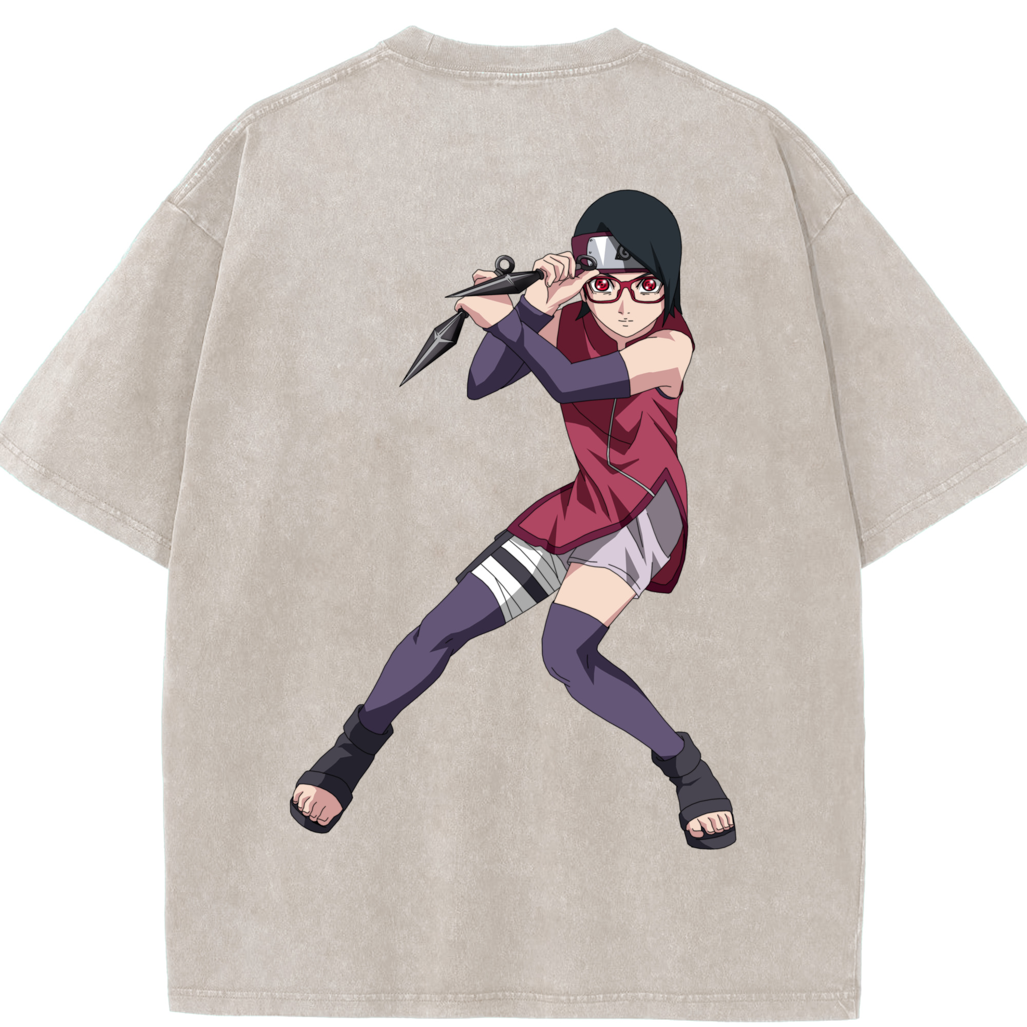 （画像用） NARUTO -ナルト- うちは サラダ Uchiha Sarada 綿100% ヴィンテージ風 半袖Tシャツ（背面プリント）
