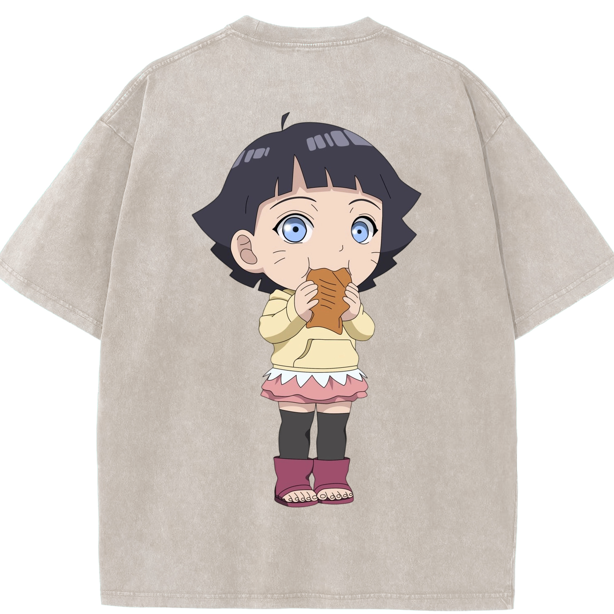 （画像用） NARUTO -ナルト- うずまき ヒマワリ Uzumaki Himawari 綿100% ヴィンテージ風 半袖Tシャツ（背面プリント）
