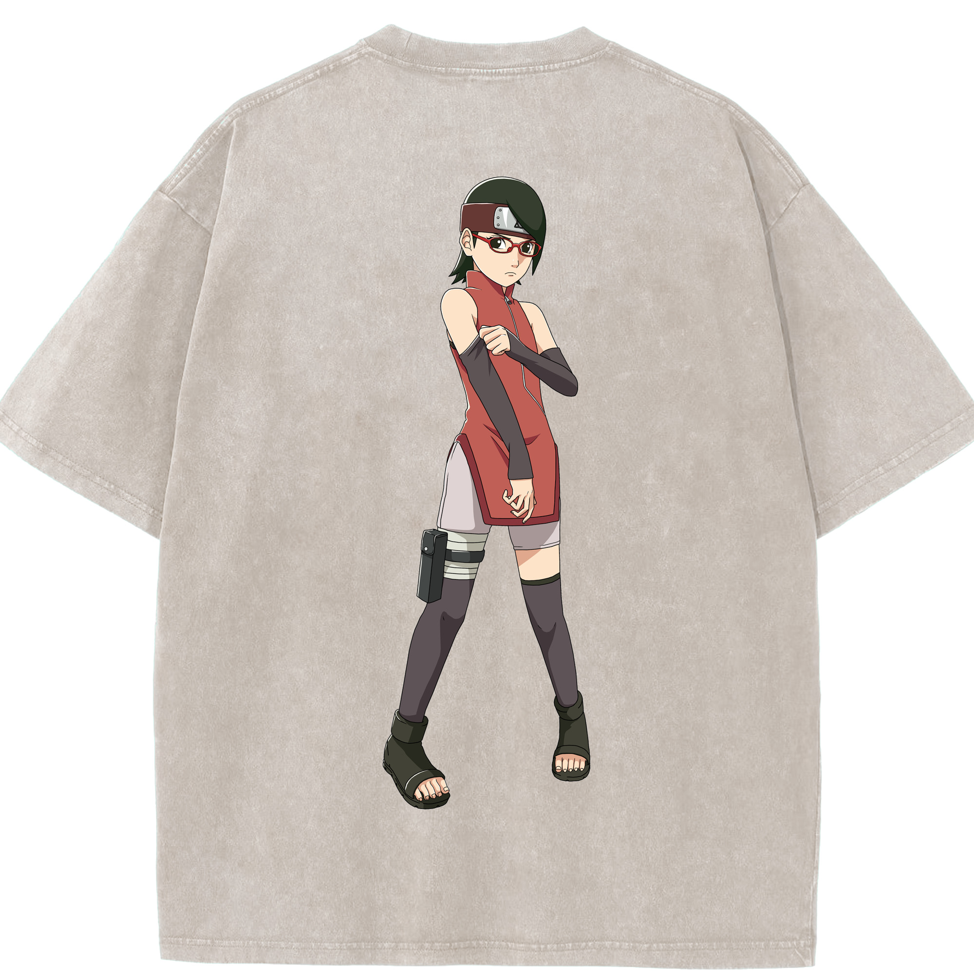（画像用） NARUTO -ナルト- うちは サラダ Uchiha Sarada 綿100% ヴィンテージ風 半袖Tシャツ（背面プリント）
