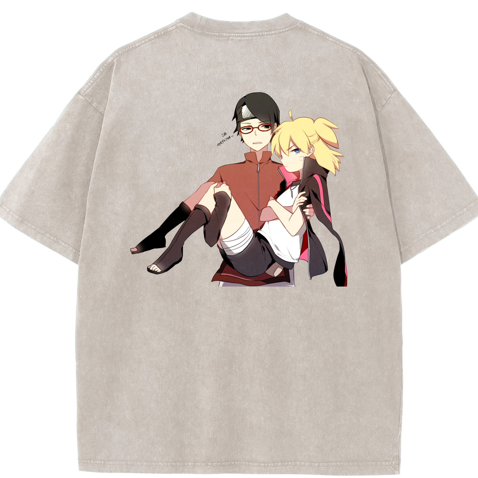 （画像用） NARUTO -ナルト- うちは サラダ Uchiha Sarada 綿100% ヴィンテージ風 半袖Tシャツ（背面プリント）