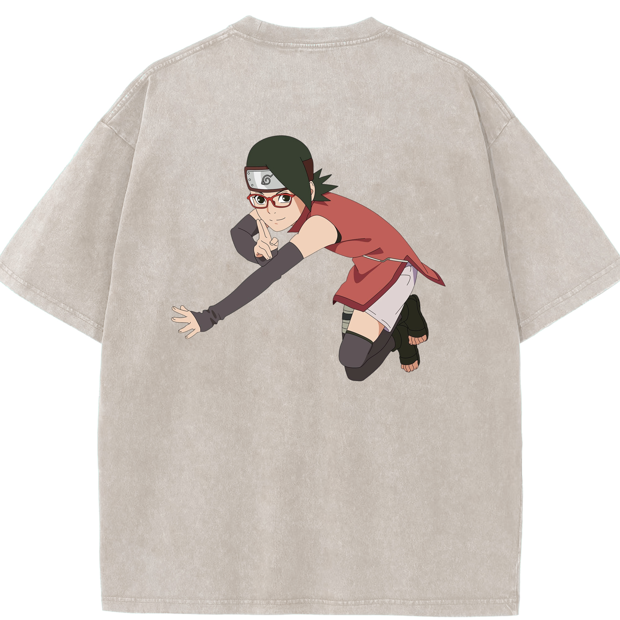 （画像用） NARUTO -ナルト- うちは サラダ Uchiha Sarada 綿100% ヴィンテージ風 半袖Tシャツ（背面プリント）