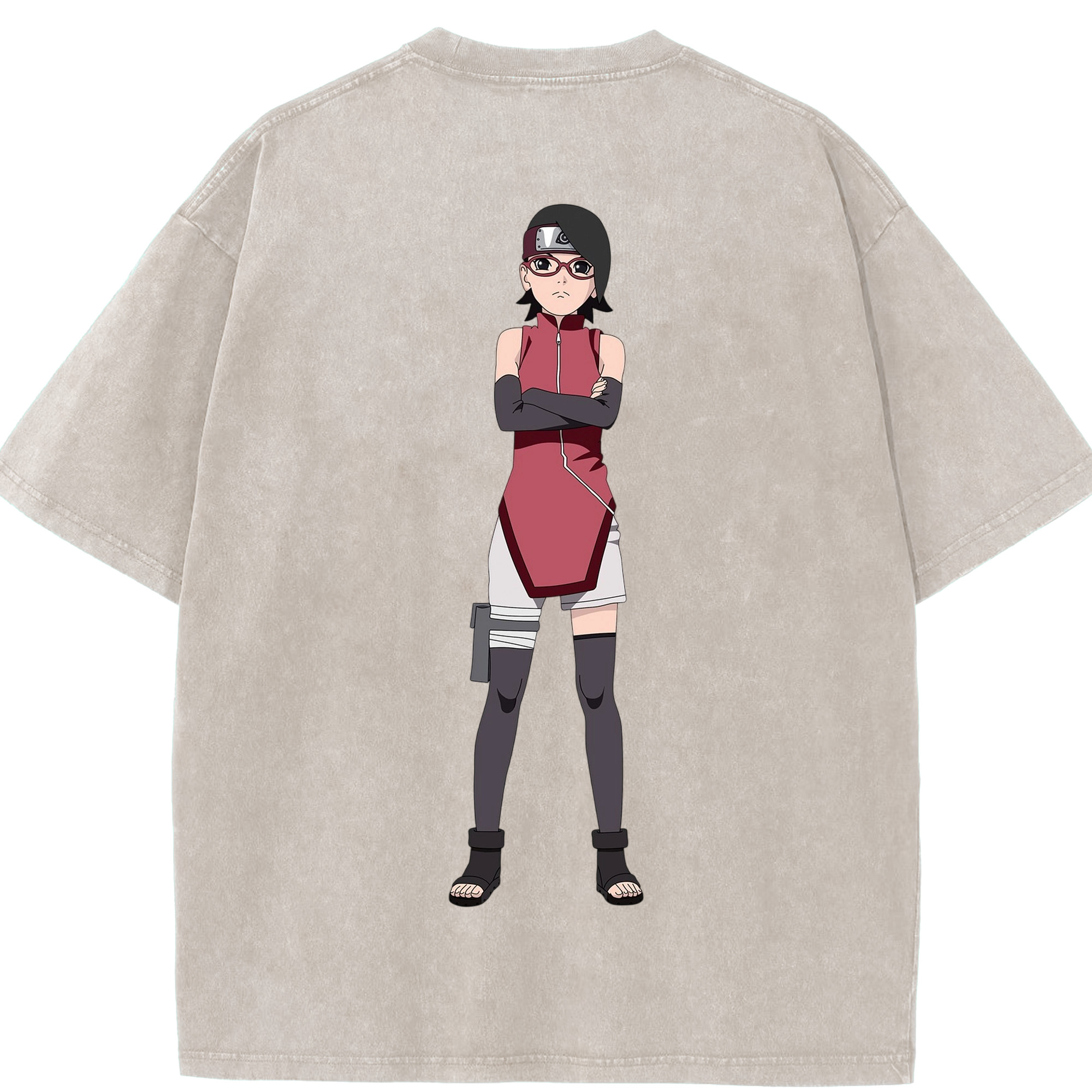 （画像用） NARUTO -ナルト- うちは サラダ Uchiha Sarada 綿100% ヴィンテージ風 半袖Tシャツ（背面プリント）