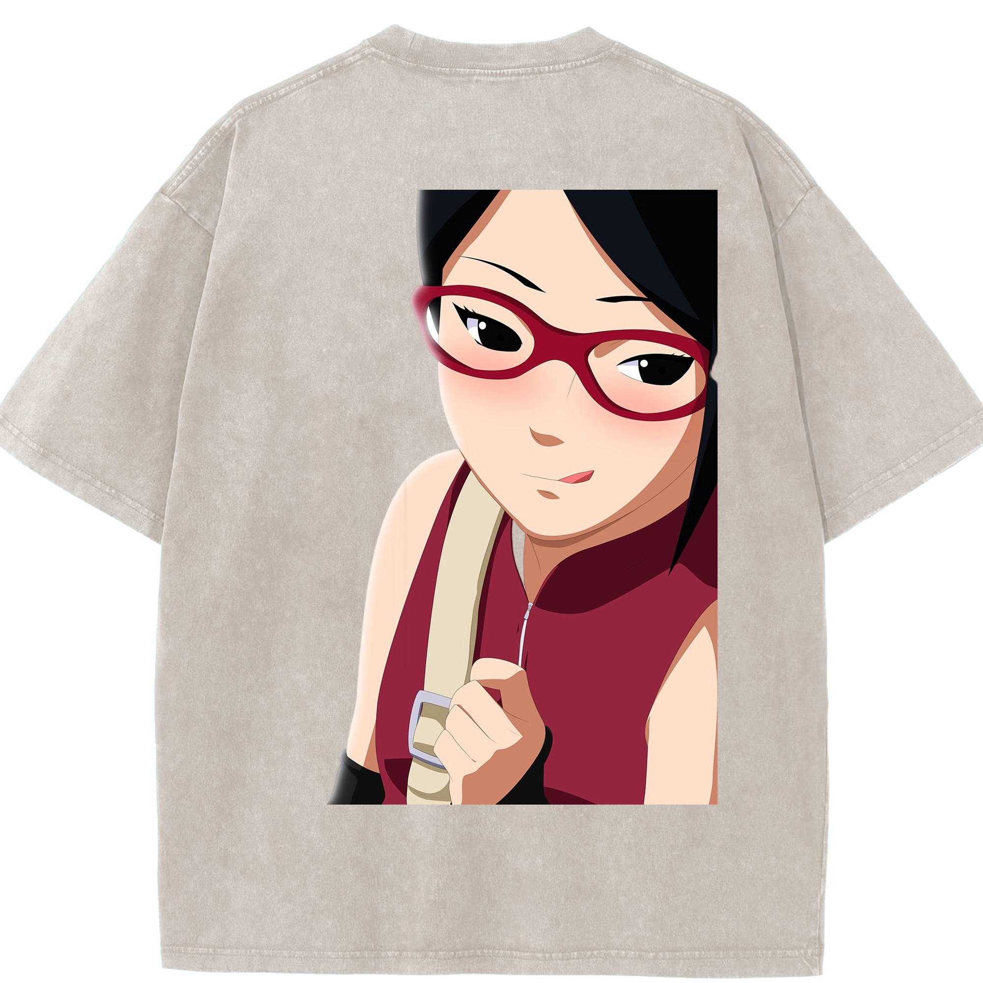（画像用） NARUTO -ナルト- うちは サラダ Uchiha Sarada 綿100% ヴィンテージ風 半袖Tシャツ（背面プリント）