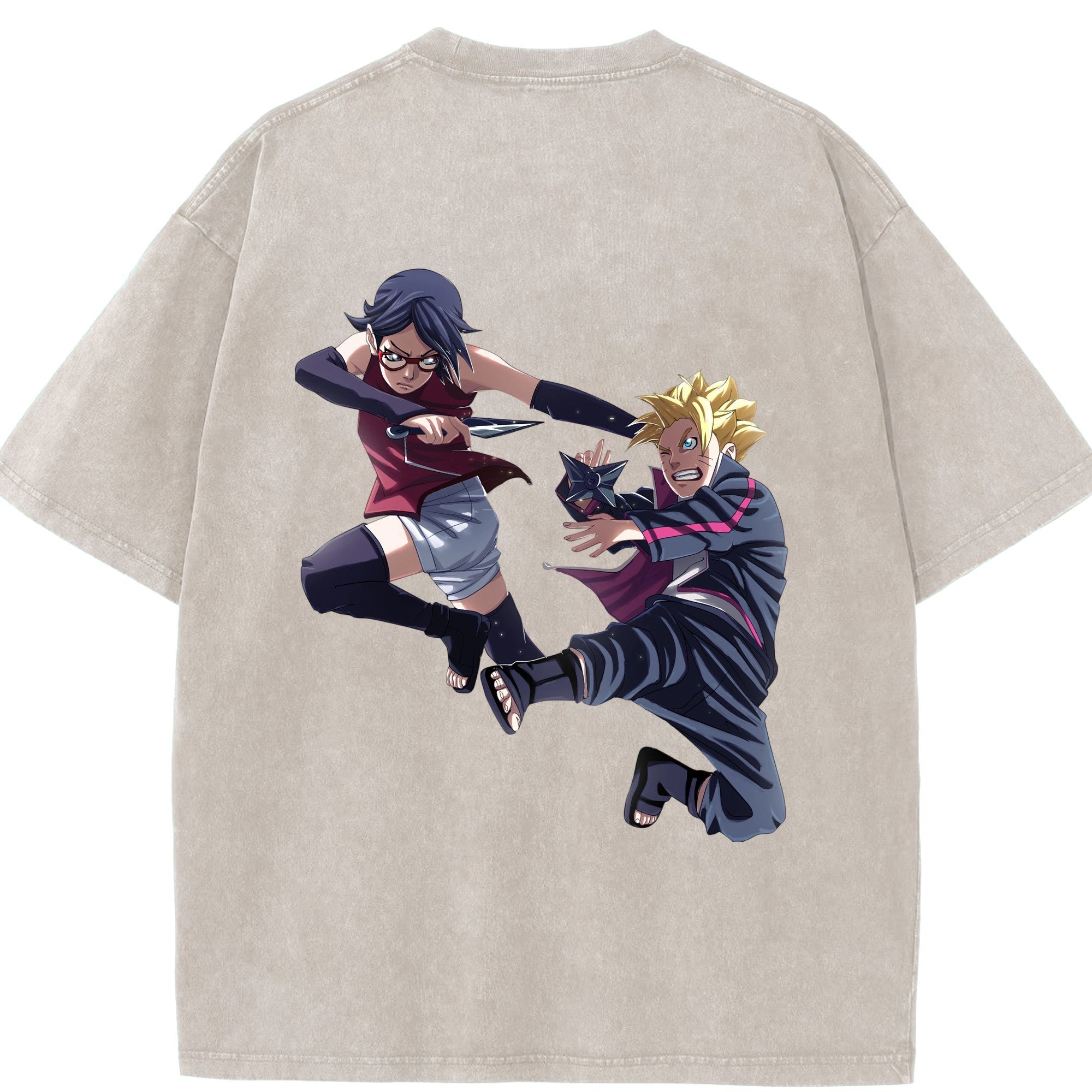 （画像用） NARUTO -ナルト- うちは サラダ Uchiha Sarada 綿100% ヴィンテージ風 半袖Tシャツ（背面プリント）