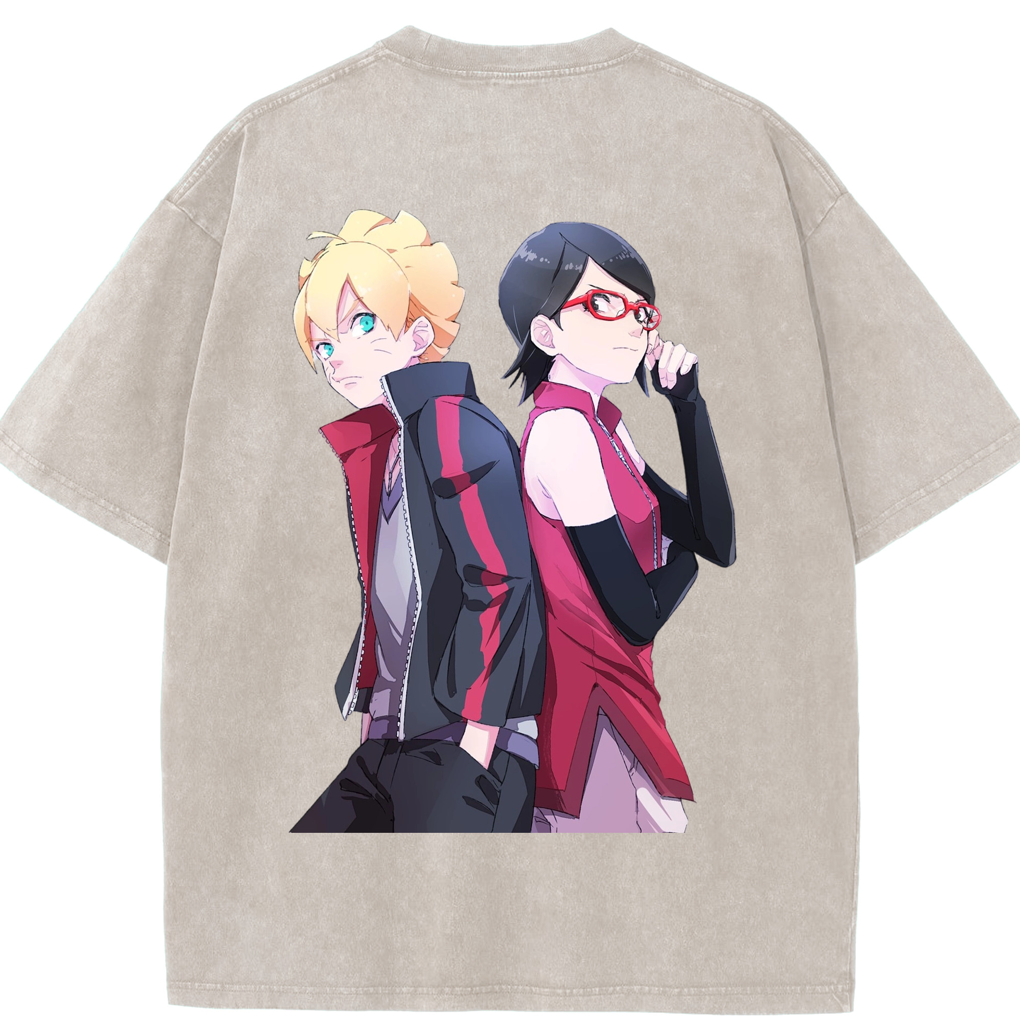 （画像用） NARUTO -ナルト- うちは サラダ Uchiha Sarada 綿100% ヴィンテージ風 半袖Tシャツ（背面プリント）
