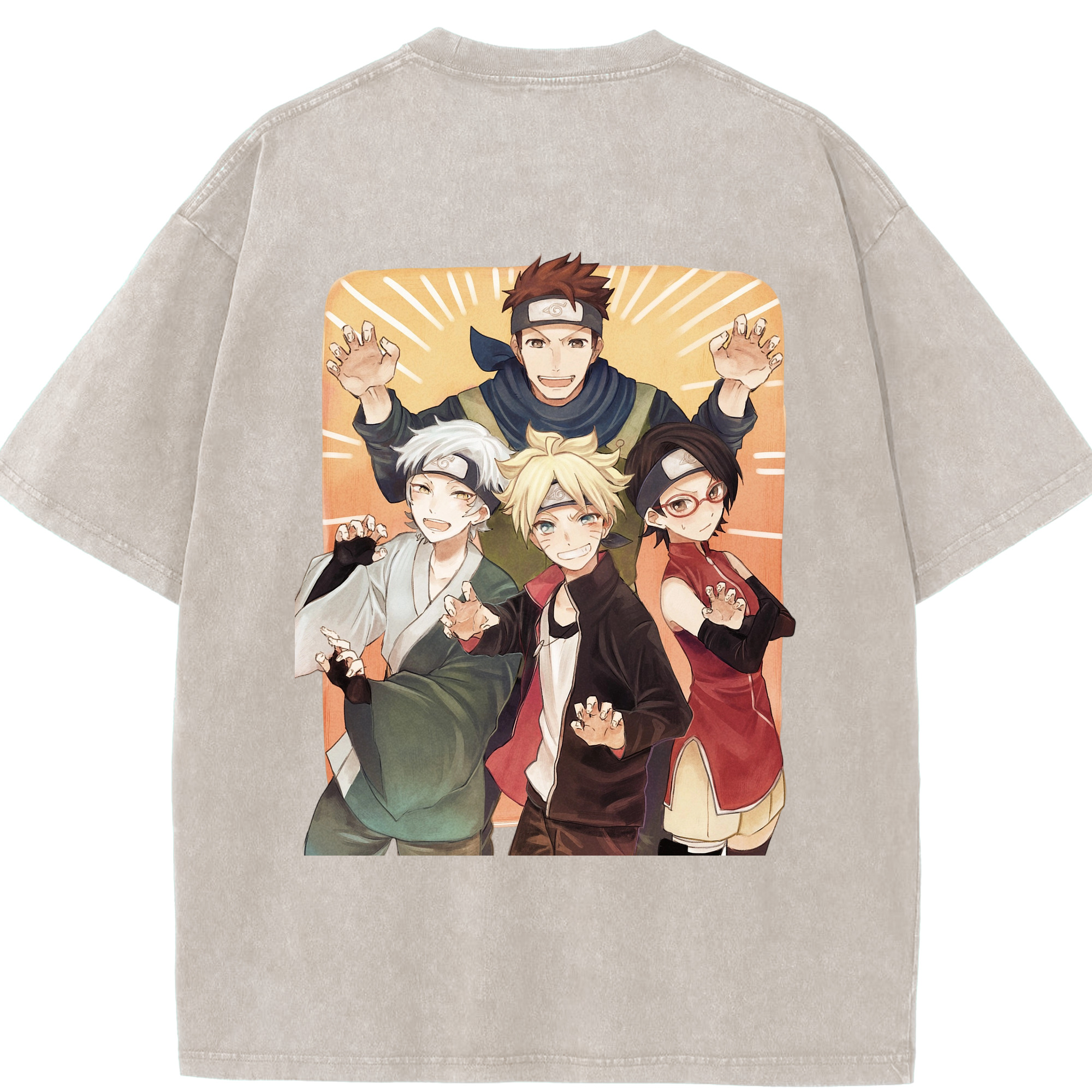 （画像用） NARUTO -ナルト- うちは サラダ Uchiha Sarada 綿100% ヴィンテージ風 半袖Tシャツ（背面プリント）