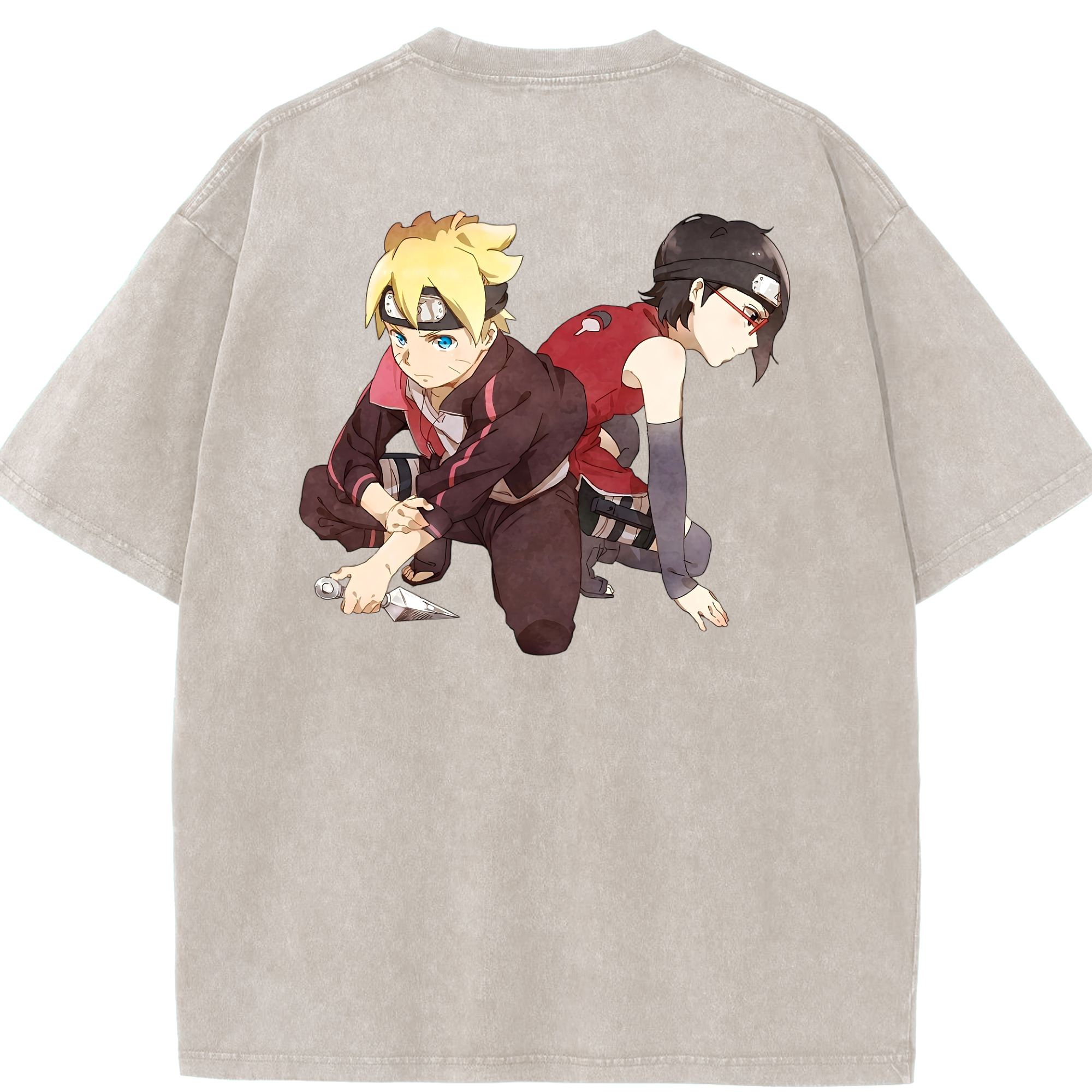 （画像用） NARUTO -ナルト- うちは サラダ Uchiha Sarada 綿100% ヴィンテージ風 半袖Tシャツ（背面プリント）