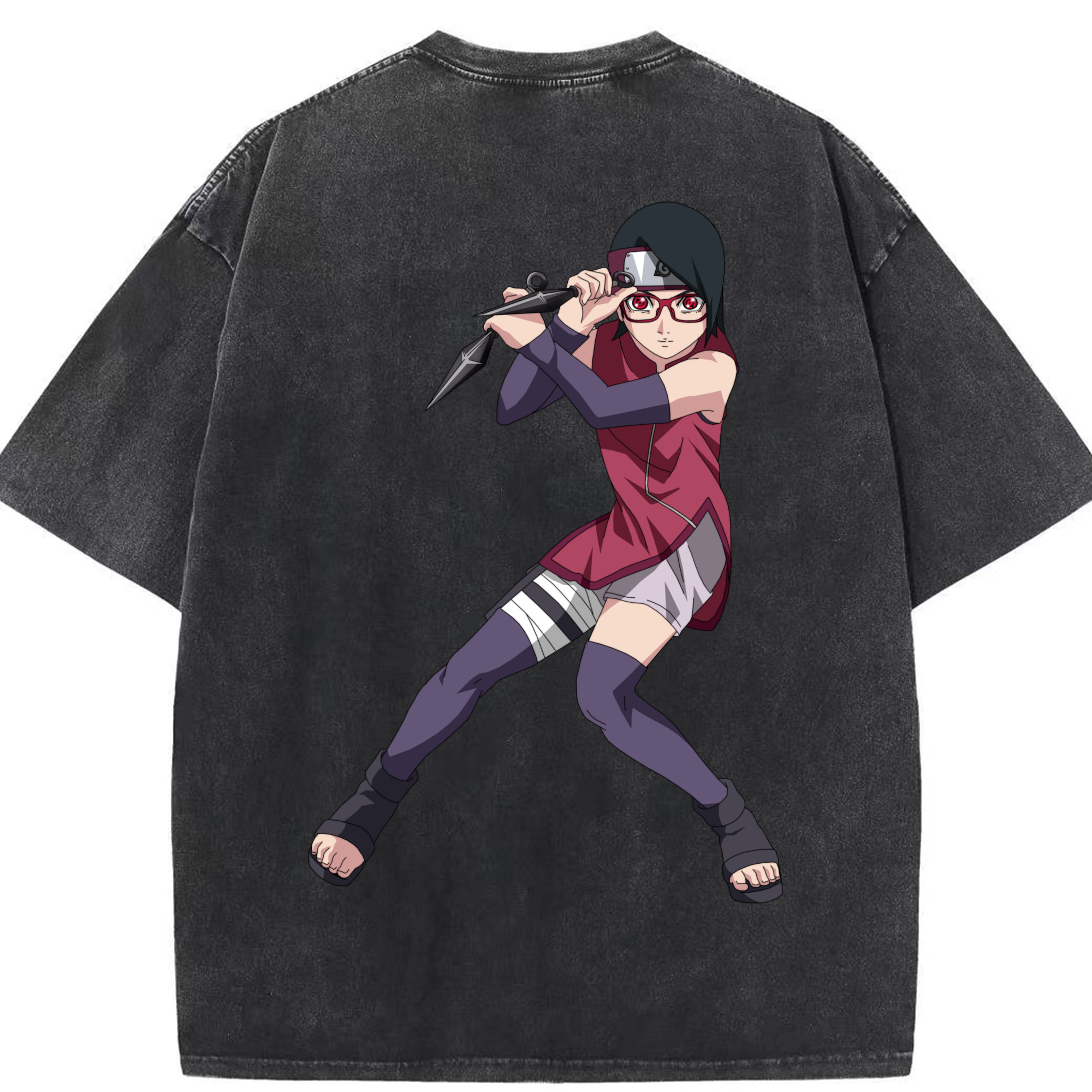 （画像用） NARUTO -ナルト- うちは サラダ Uchiha Sarada 綿100% ヴィンテージ風 半袖Tシャツ（背面プリント）