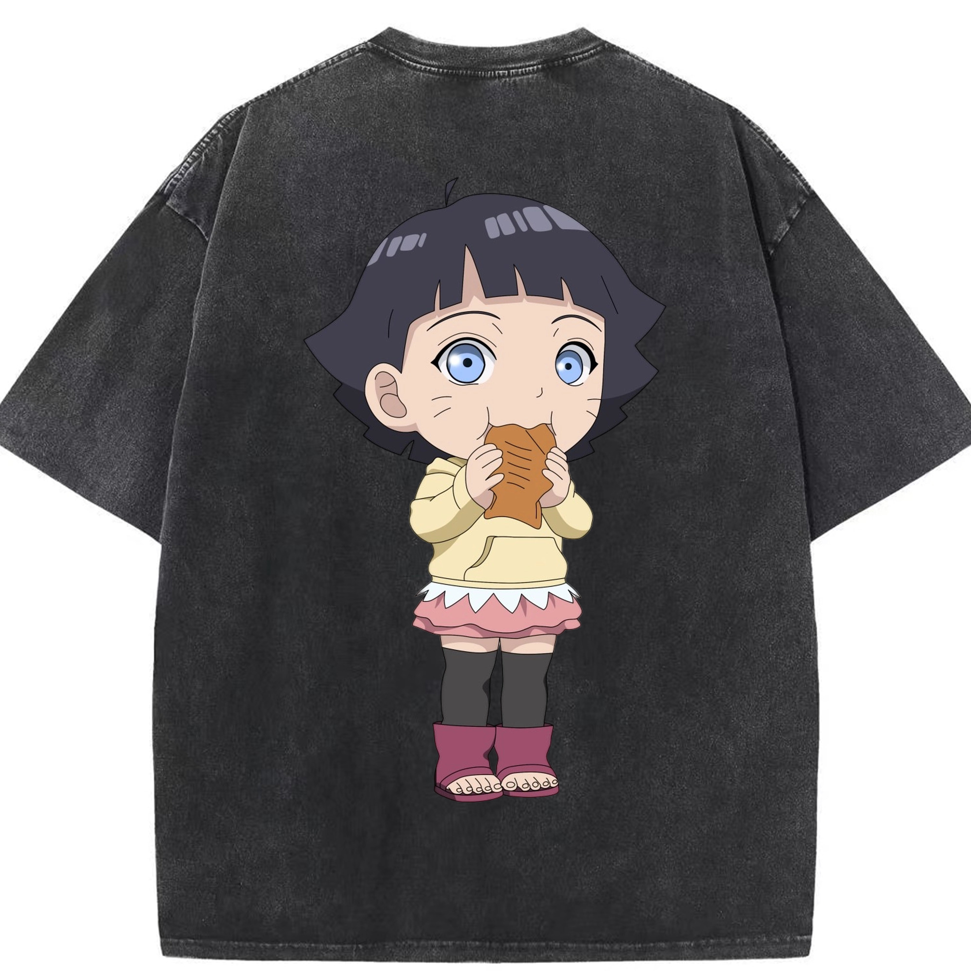 （画像用） NARUTO -ナルト- うずまき ヒマワリ Uzumaki Himawari 綿100% ヴィンテージ風 半袖Tシャツ（背面プリント）