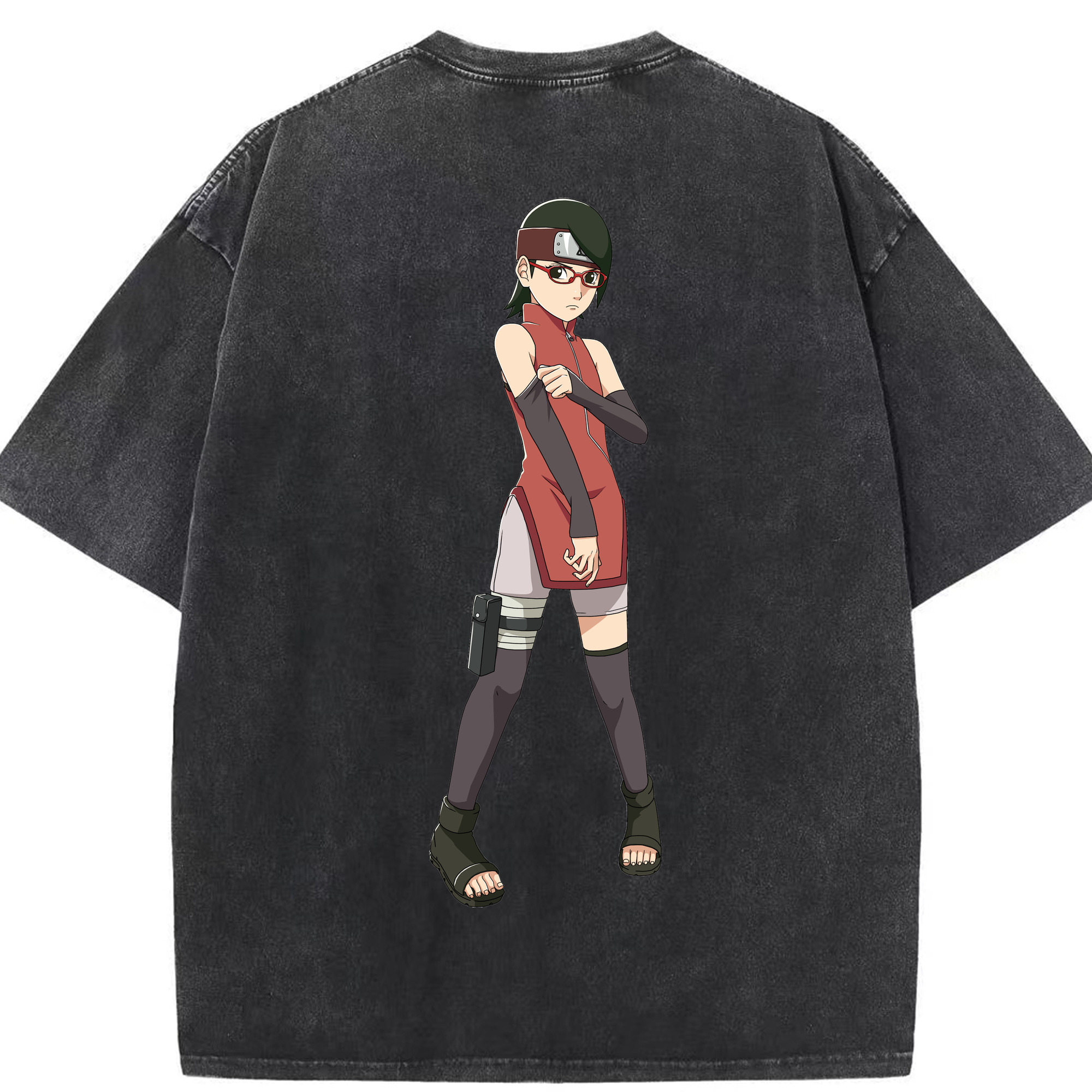 （画像用） NARUTO -ナルト- うちは サラダ Uchiha Sarada 綿100% ヴィンテージ風 半袖Tシャツ（背面プリント）