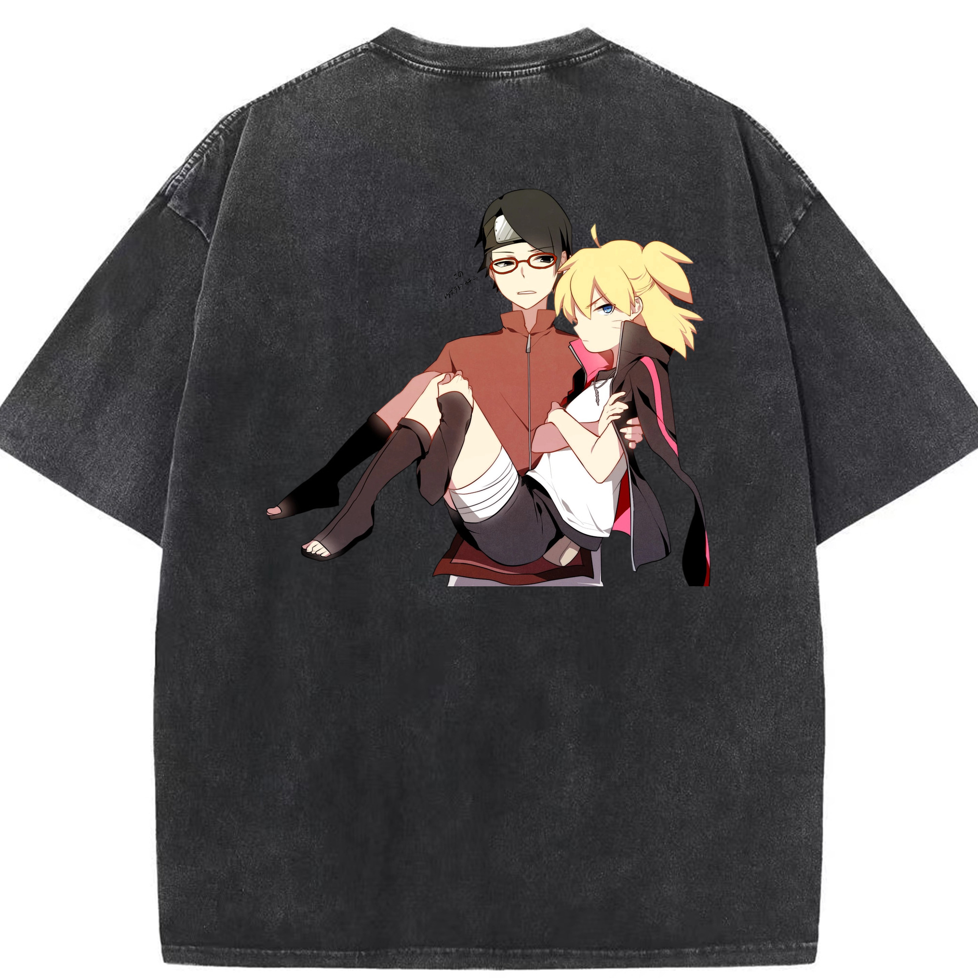 （画像用） NARUTO -ナルト- うちは サラダ Uchiha Sarada 綿100% ヴィンテージ風 半袖Tシャツ（背面プリント）