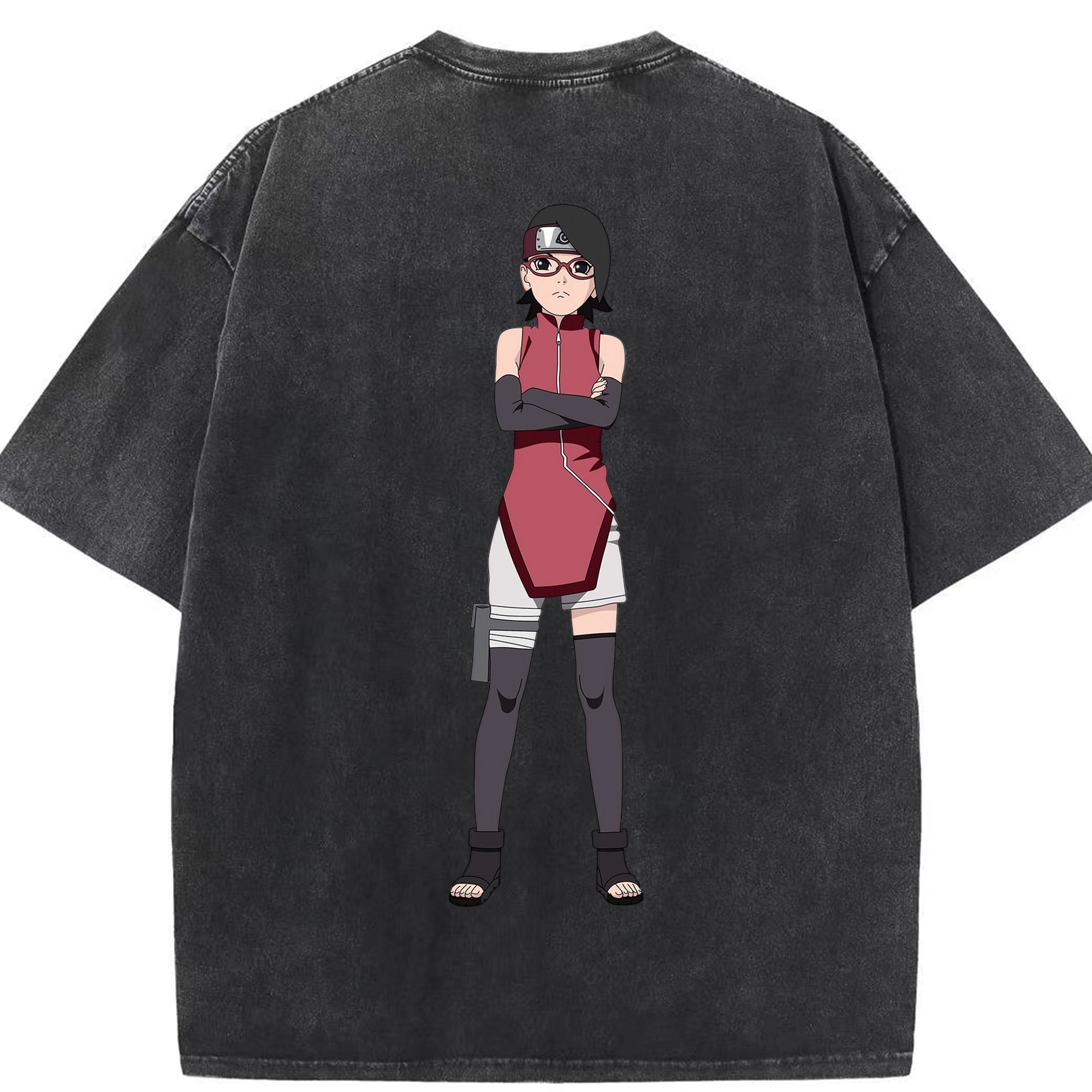 （画像用） NARUTO -ナルト- うちは サラダ Uchiha Sarada 綿100% ヴィンテージ風 半袖Tシャツ（背面プリント）