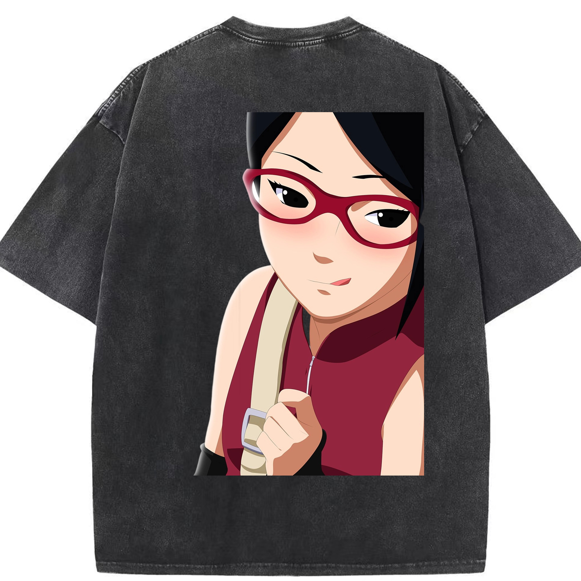 （画像用） NARUTO -ナルト- うちは サラダ Uchiha Sarada 綿100% ヴィンテージ風 半袖Tシャツ（背面プリント）