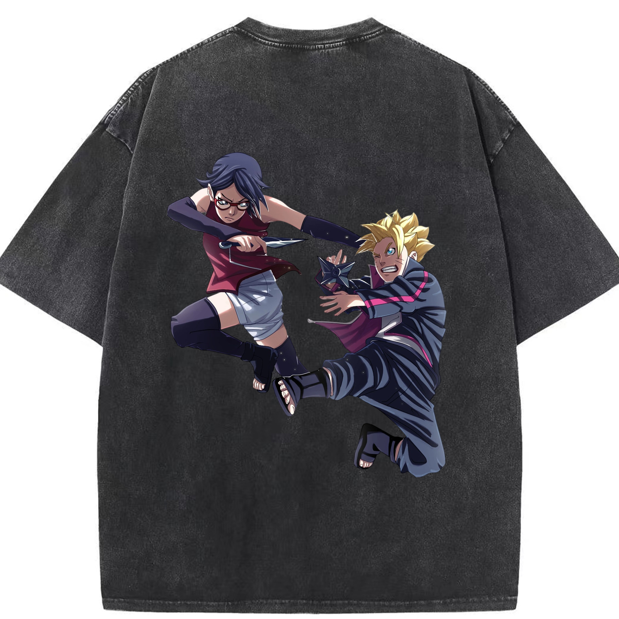 （画像用） NARUTO -ナルト- うちは サラダ Uchiha Sarada 綿100% ヴィンテージ風 半袖Tシャツ（背面プリント）