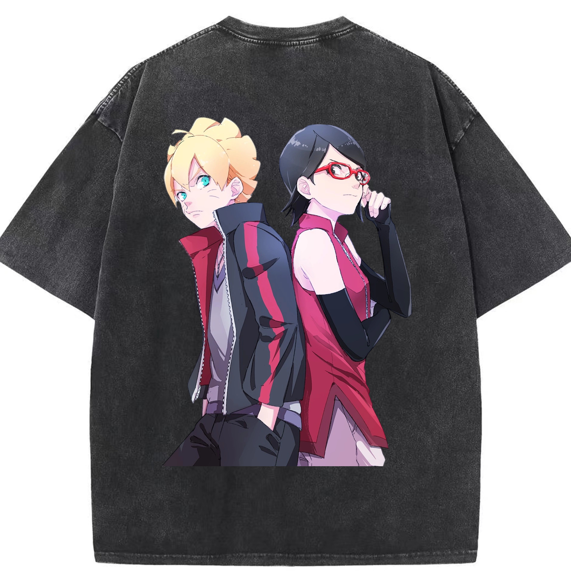 （画像用） NARUTO -ナルト- うちは サラダ Uchiha Sarada 綿100% ヴィンテージ風 半袖Tシャツ（背面プリント）