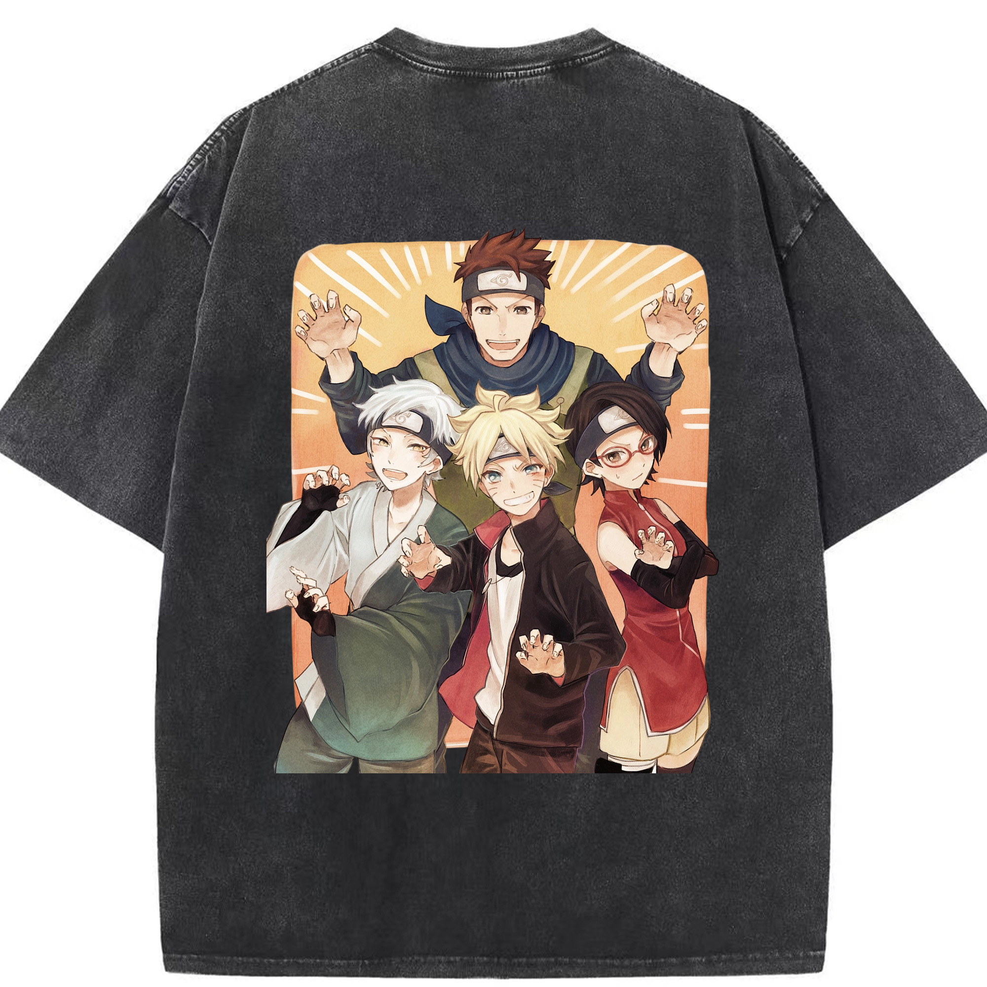 （画像用） NARUTO -ナルト- うちは サラダ Uchiha Sarada 綿100% ヴィンテージ風 半袖Tシャツ（背面プリント）