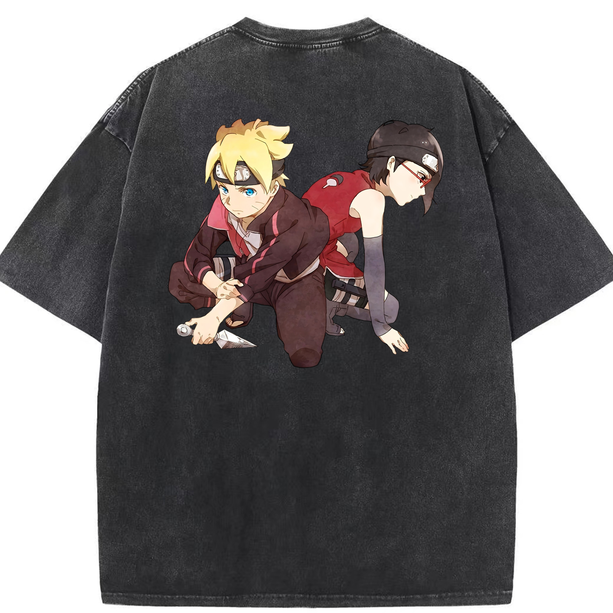 （画像用） NARUTO -ナルト- うちは サラダ Uchiha Sarada 綿100% ヴィンテージ風 半袖Tシャツ（背面プリント）