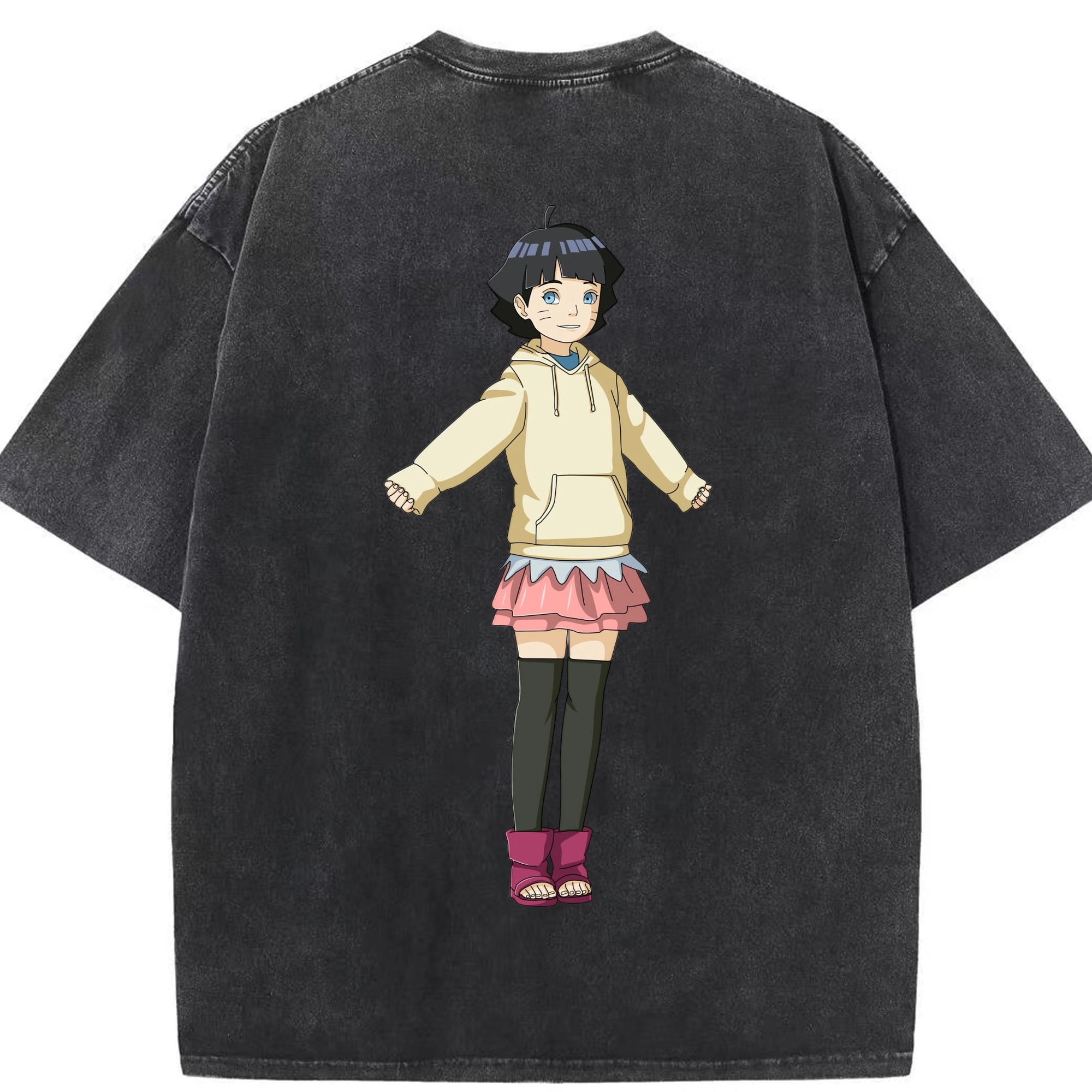 （画像用） NARUTO -ナルト- うずまき ヒマワリ Uzumaki Himawari 綿100% ヴィンテージ風 半袖Tシャツ（背面プリント）