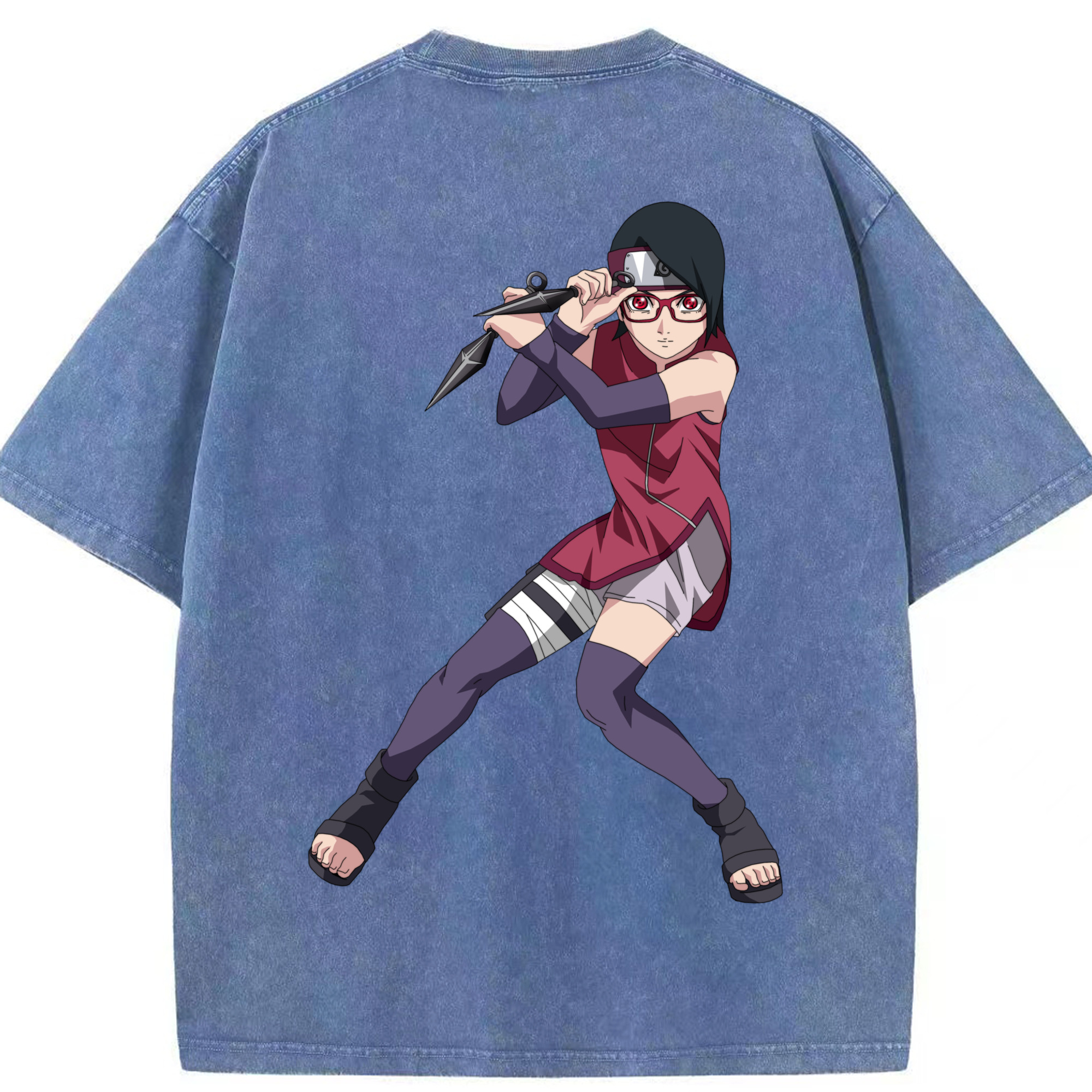 （画像用） NARUTO -ナルト- うちは サラダ Uchiha Sarada 綿100% ヴィンテージ風 半袖Tシャツ（背面プリント）