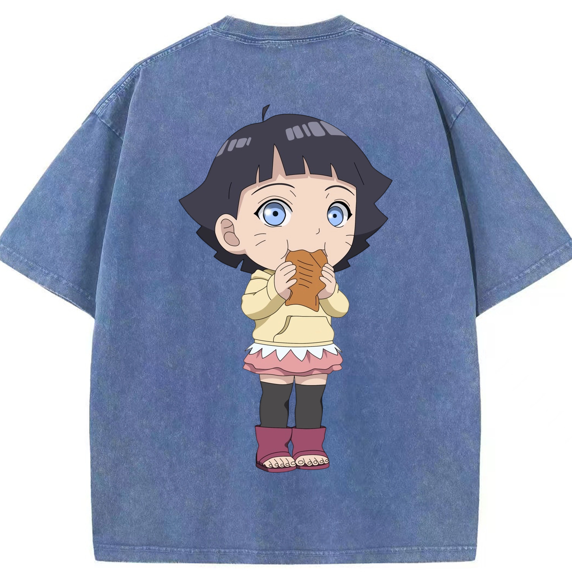 （画像用） NARUTO -ナルト- うずまき ヒマワリ Uzumaki Himawari 綿100% ヴィンテージ風 半袖Tシャツ（背面プリント）