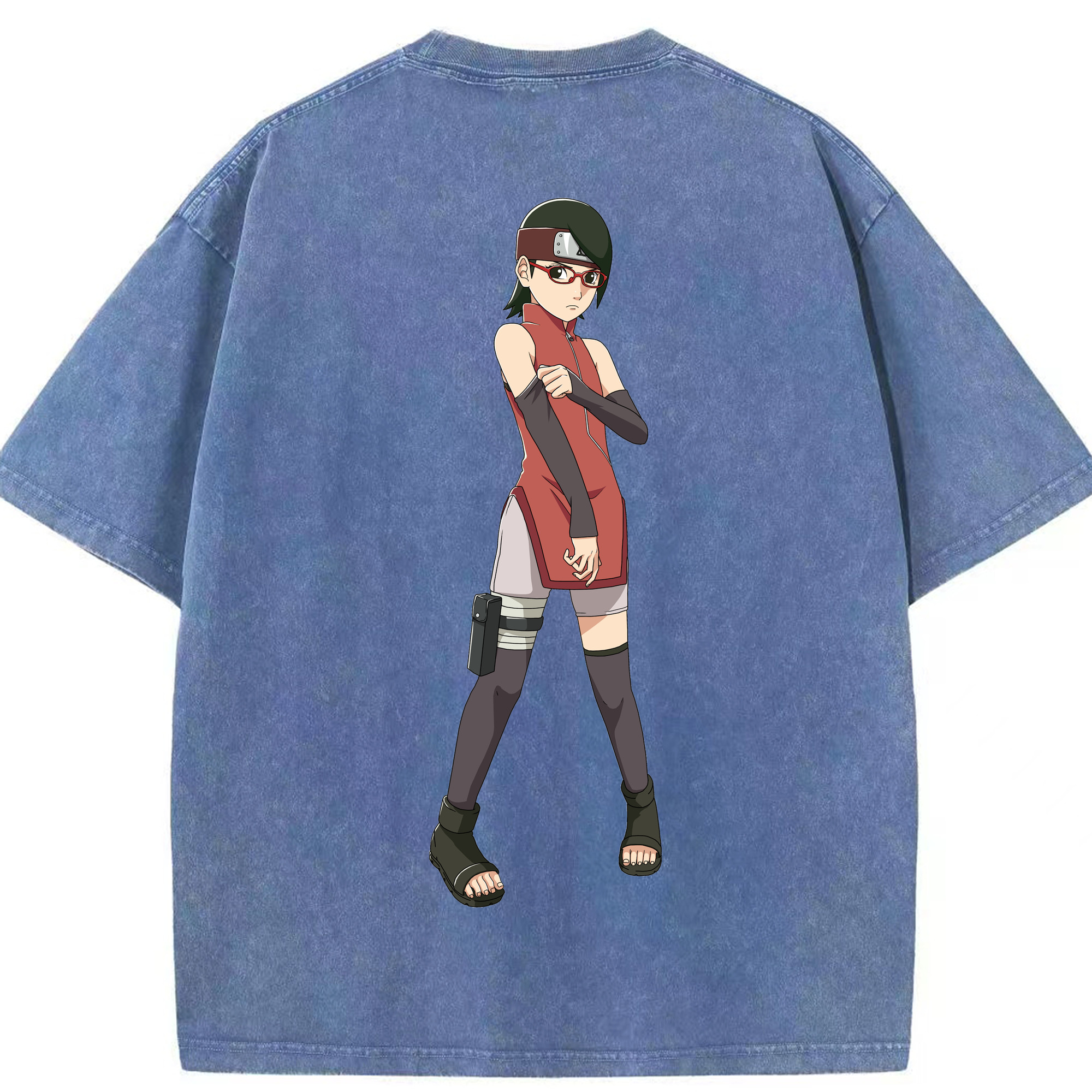 （画像用） NARUTO -ナルト- うちは サラダ Uchiha Sarada 綿100% ヴィンテージ風 半袖Tシャツ（背面プリント）