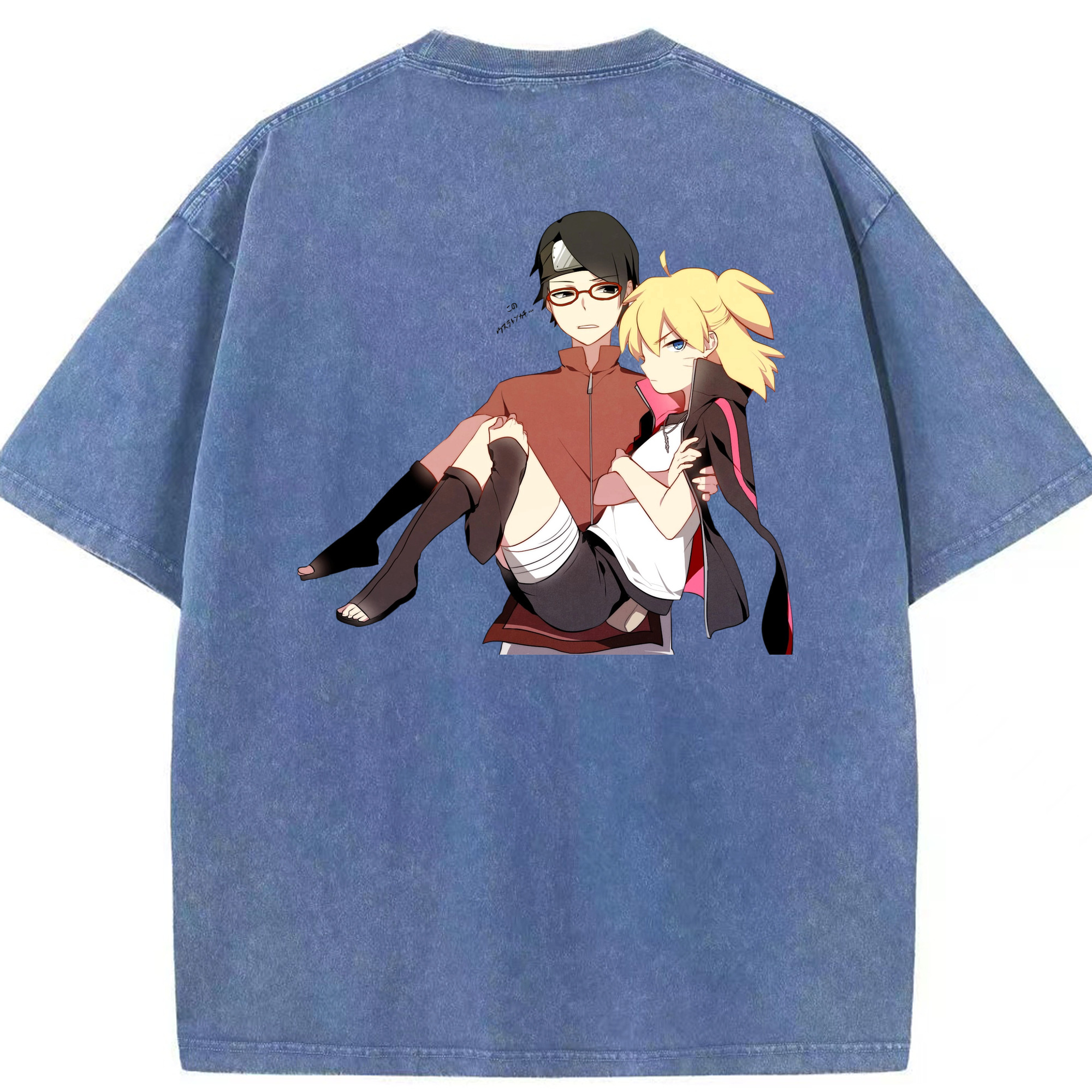 （画像用） NARUTO -ナルト- うちは サラダ Uchiha Sarada 綿100% ヴィンテージ風 半袖Tシャツ（背面プリント）