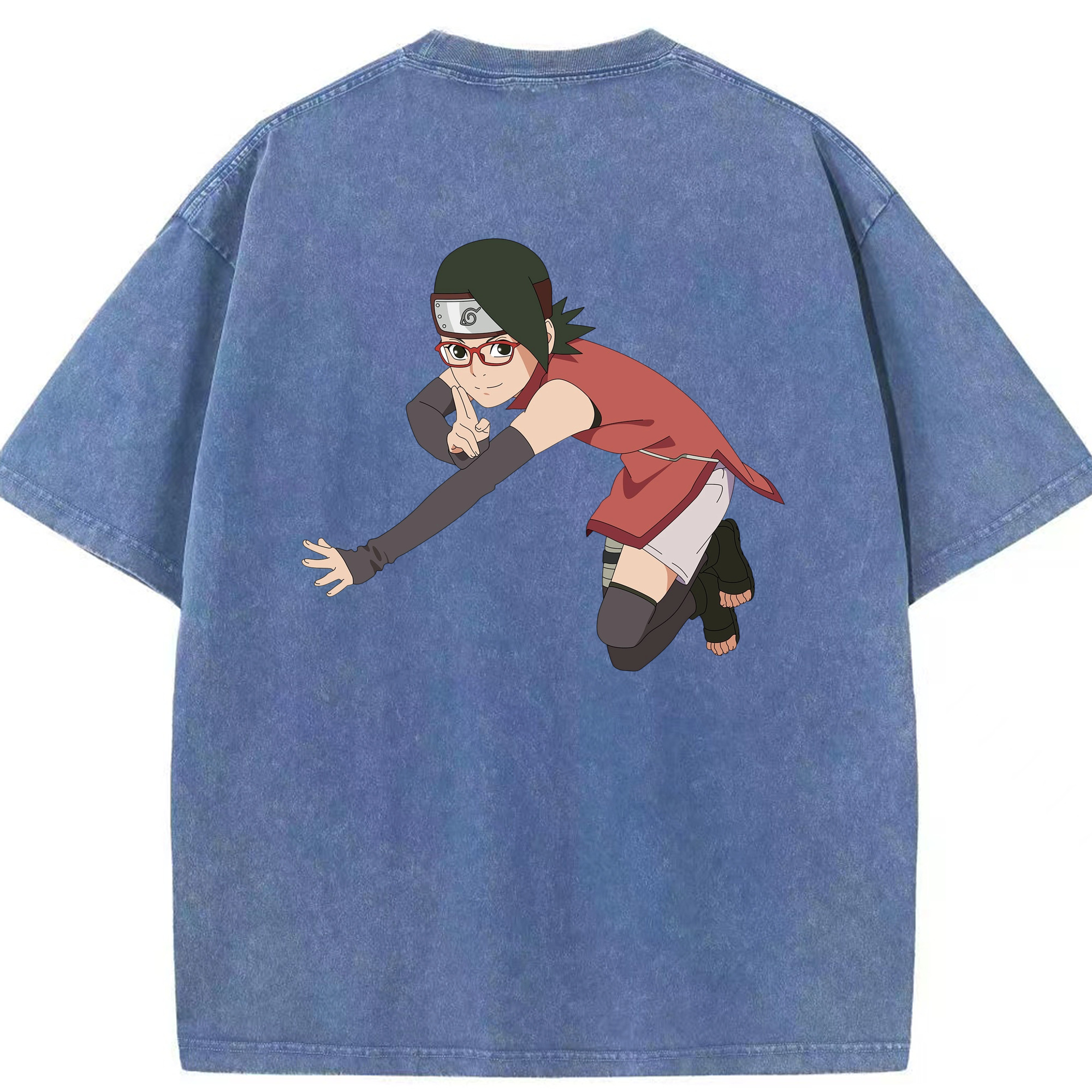 （画像用） NARUTO -ナルト- うちは サラダ Uchiha Sarada 綿100% ヴィンテージ風 半袖Tシャツ（背面プリント）
