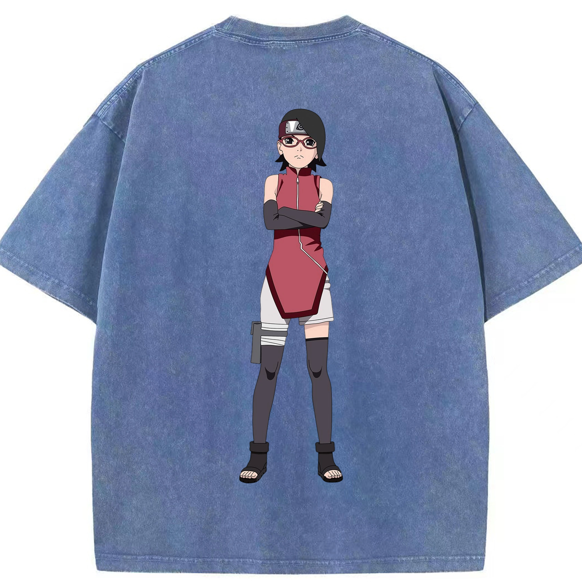 （画像用） NARUTO -ナルト- うちは サラダ Uchiha Sarada 綿100% ヴィンテージ風 半袖Tシャツ（背面プリント）