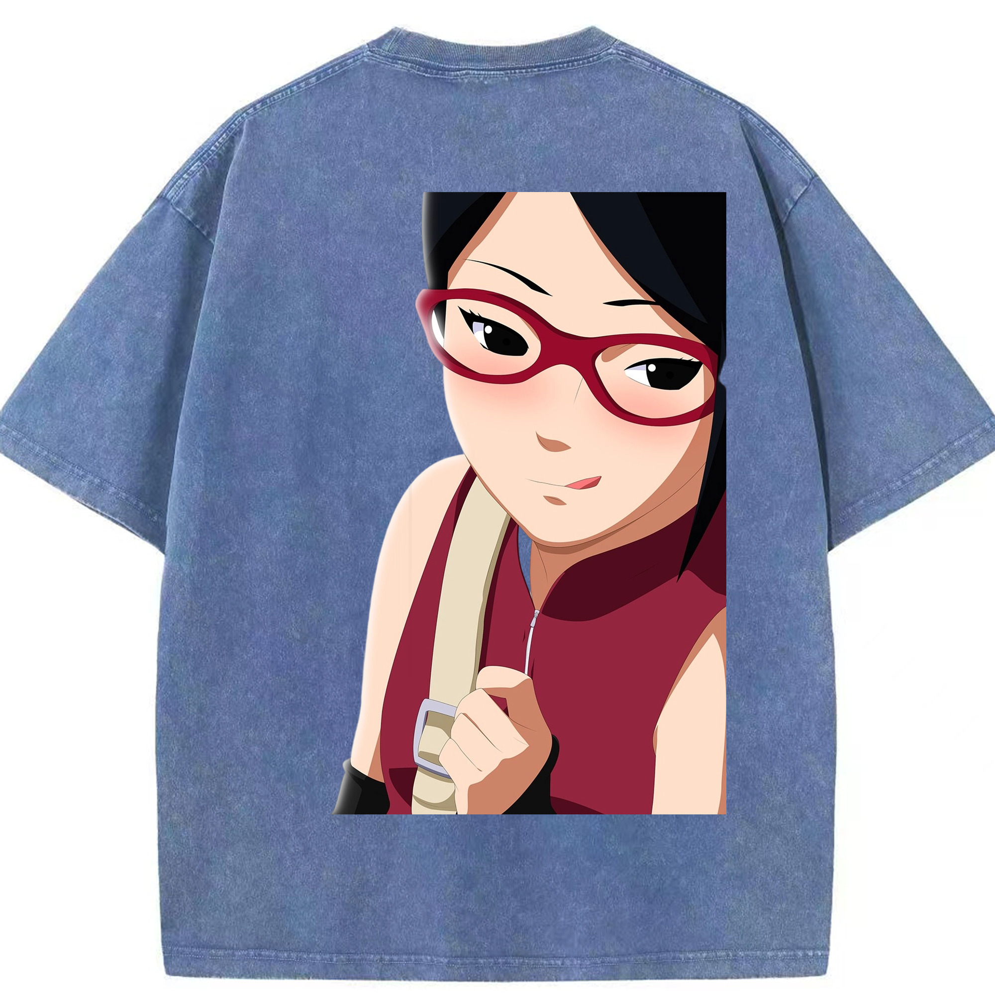 （画像用） NARUTO -ナルト- うちは サラダ Uchiha Sarada 綿100% ヴィンテージ風 半袖Tシャツ（背面プリント）