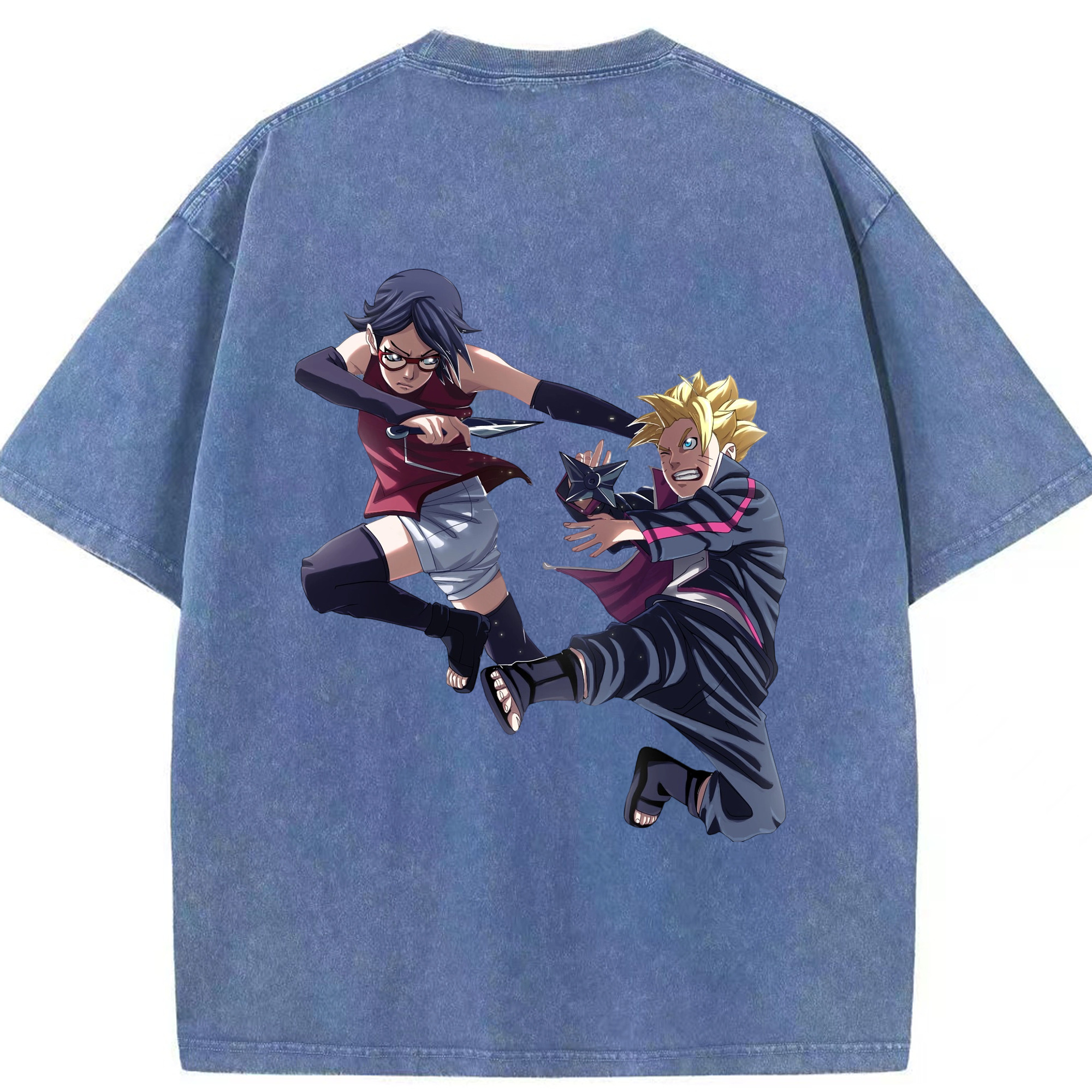 （画像用） NARUTO -ナルト- うちは サラダ Uchiha Sarada 綿100% ヴィンテージ風 半袖Tシャツ（背面プリント）
