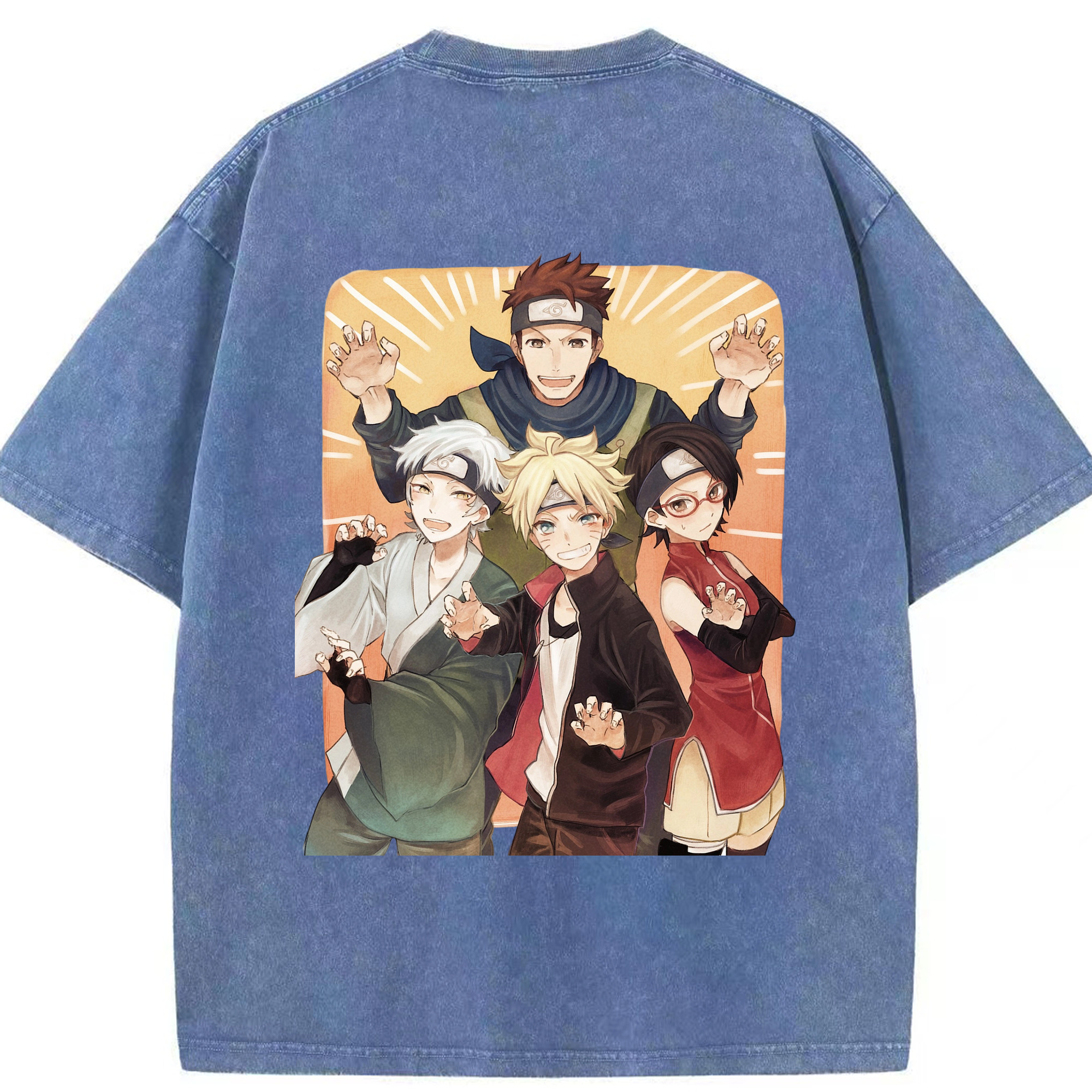 （画像用） NARUTO -ナルト- うちは サラダ Uchiha Sarada 綿100% ヴィンテージ風 半袖Tシャツ（背面プリント）