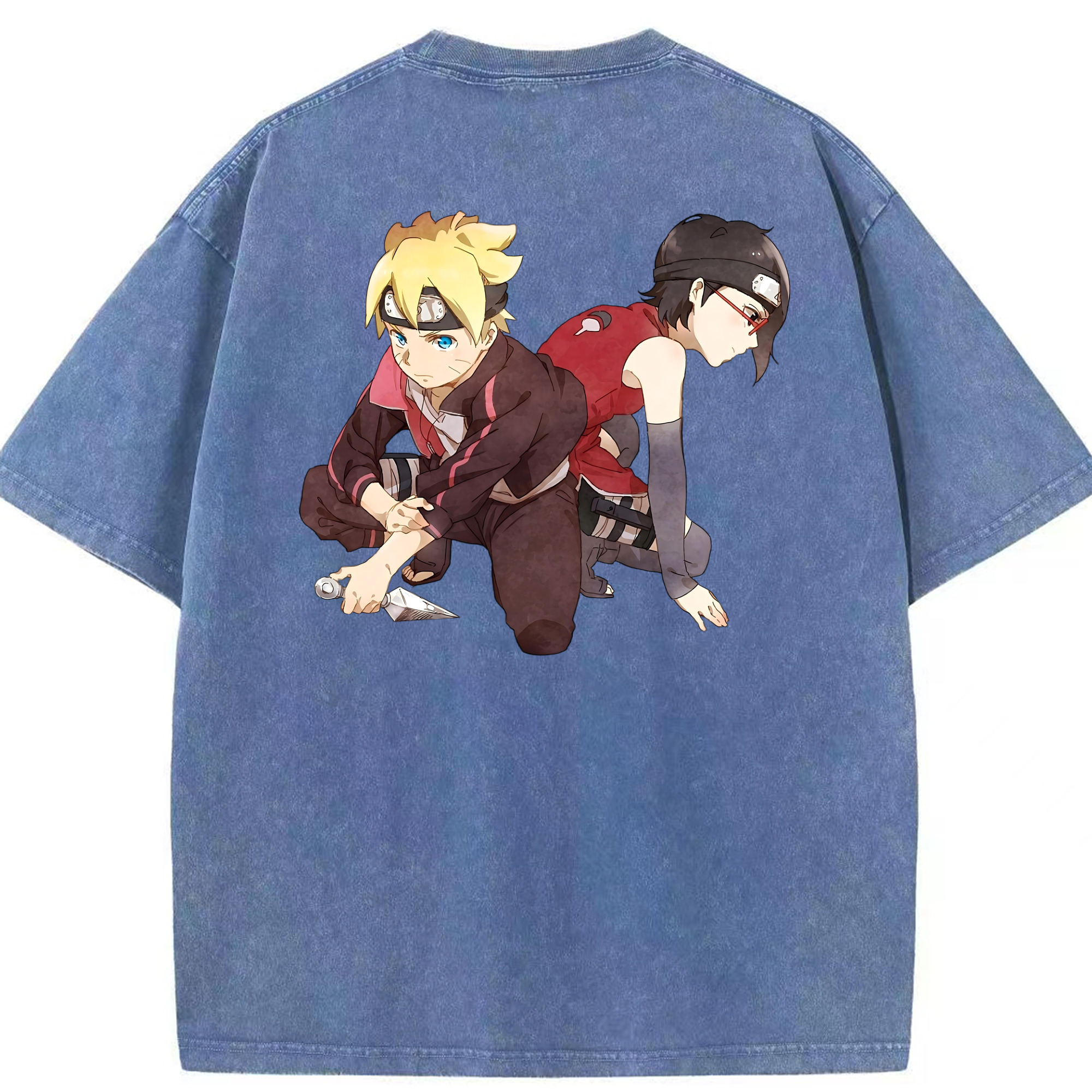 （画像用） NARUTO -ナルト- うちは サラダ Uchiha Sarada 綿100% ヴィンテージ風 半袖Tシャツ（背面プリント）