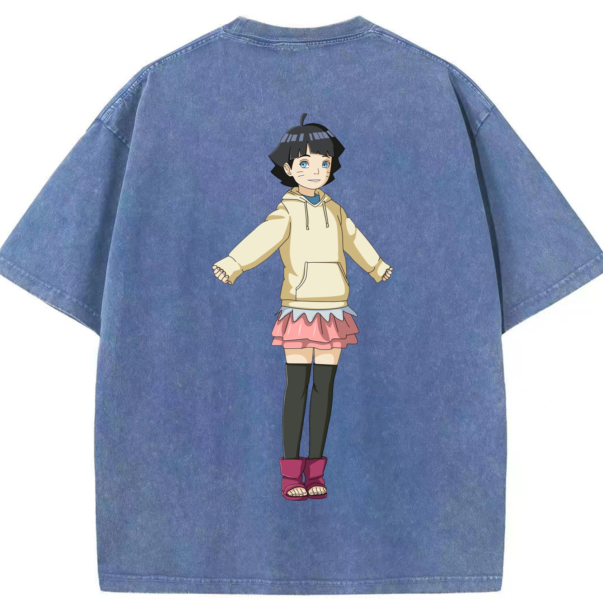 （画像用） NARUTO -ナルト- うずまき ヒマワリ Uzumaki Himawari 綿100% ヴィンテージ風 半袖Tシャツ（背面プリント）