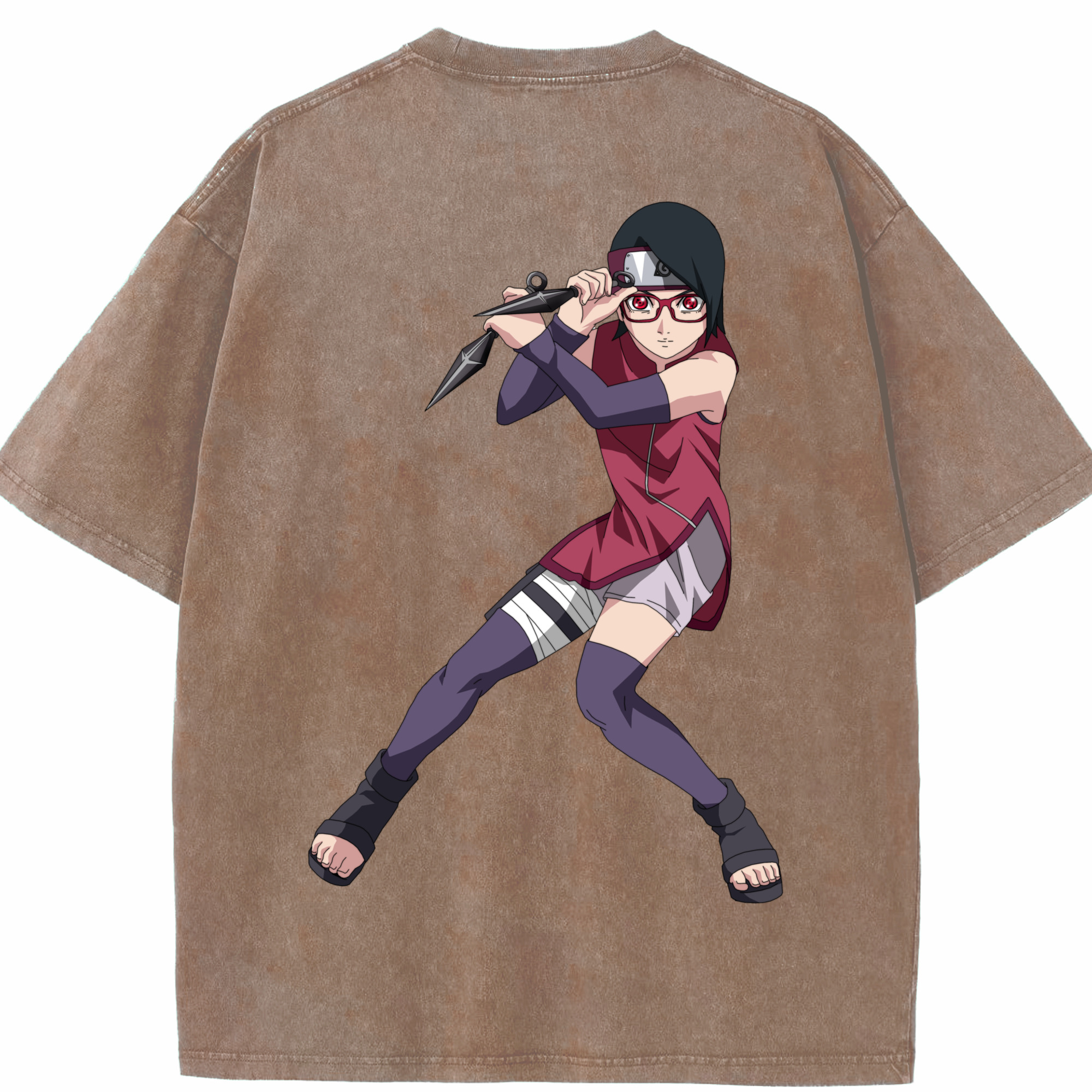 （画像用） NARUTO -ナルト- うちは サラダ Uchiha Sarada 綿100% ヴィンテージ風 半袖Tシャツ（背面プリント）
