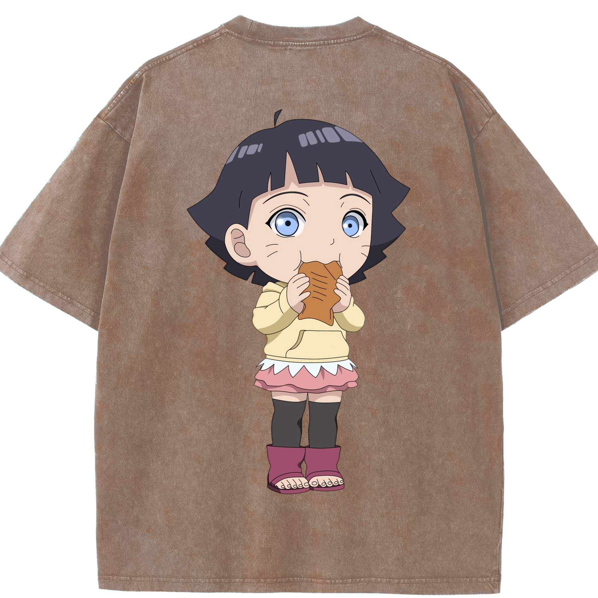 （画像用） NARUTO -ナルト- うずまき ヒマワリ Uzumaki Himawari 綿100% ヴィンテージ風 半袖Tシャツ（背面プリント）