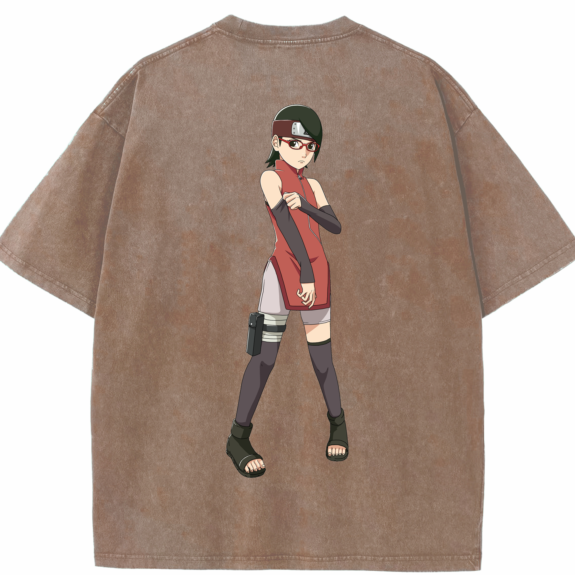 （画像用） NARUTO -ナルト- うちは サラダ Uchiha Sarada 綿100% ヴィンテージ風 半袖Tシャツ（背面プリント）