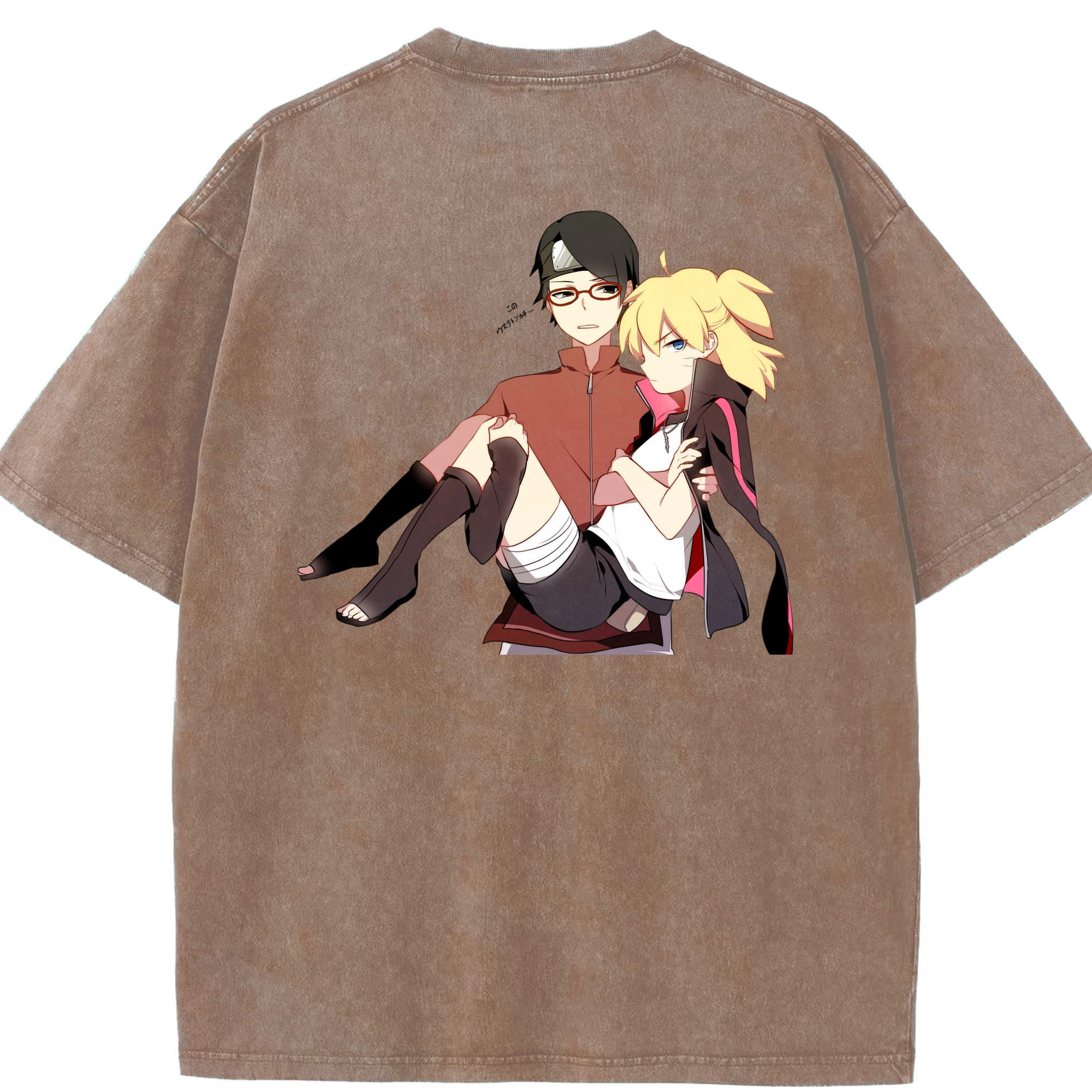 （画像用） NARUTO -ナルト- うちは サラダ Uchiha Sarada 綿100% ヴィンテージ風 半袖Tシャツ（背面プリント）