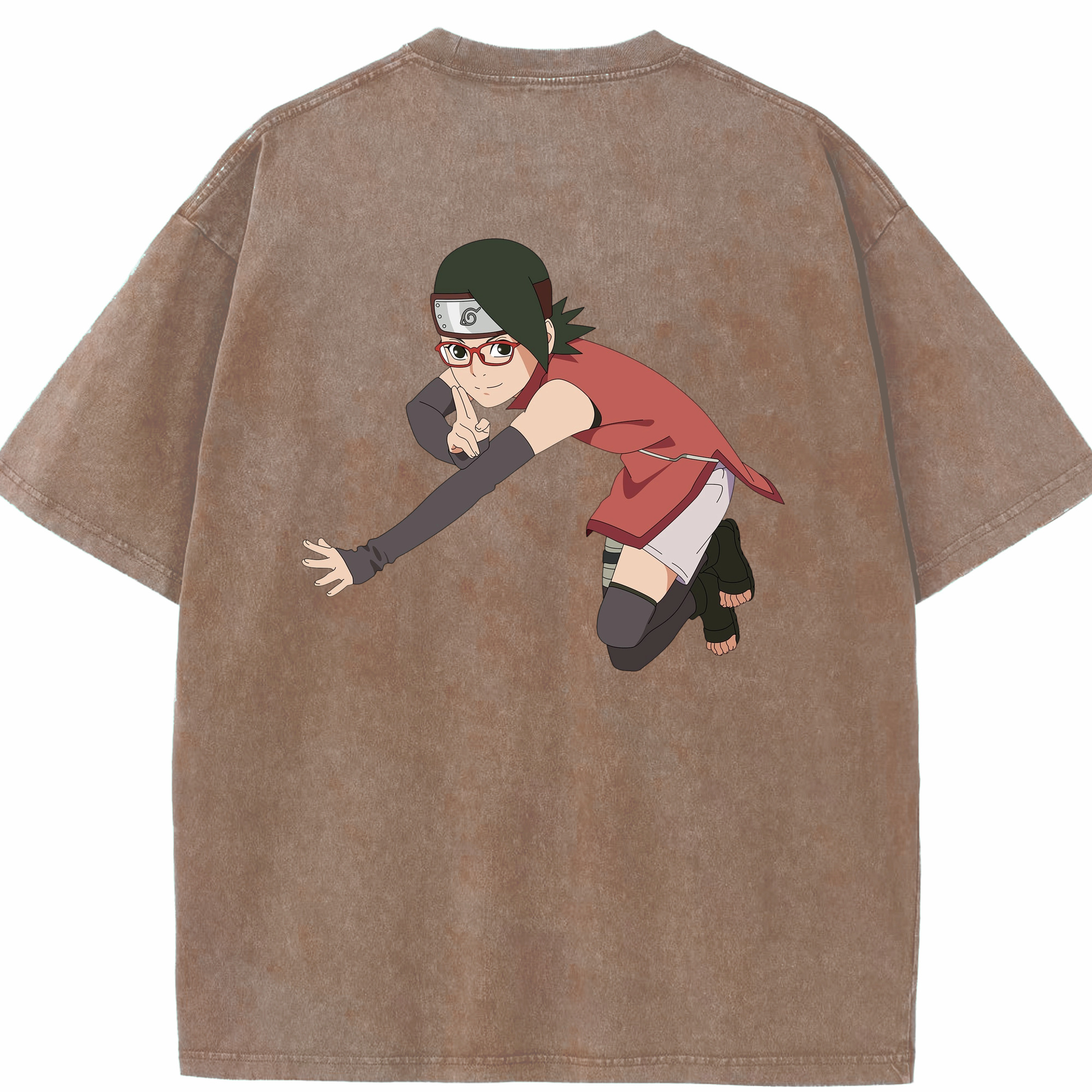 （画像用） NARUTO -ナルト- うちは サラダ Uchiha Sarada 綿100% ヴィンテージ風 半袖Tシャツ（背面プリント）