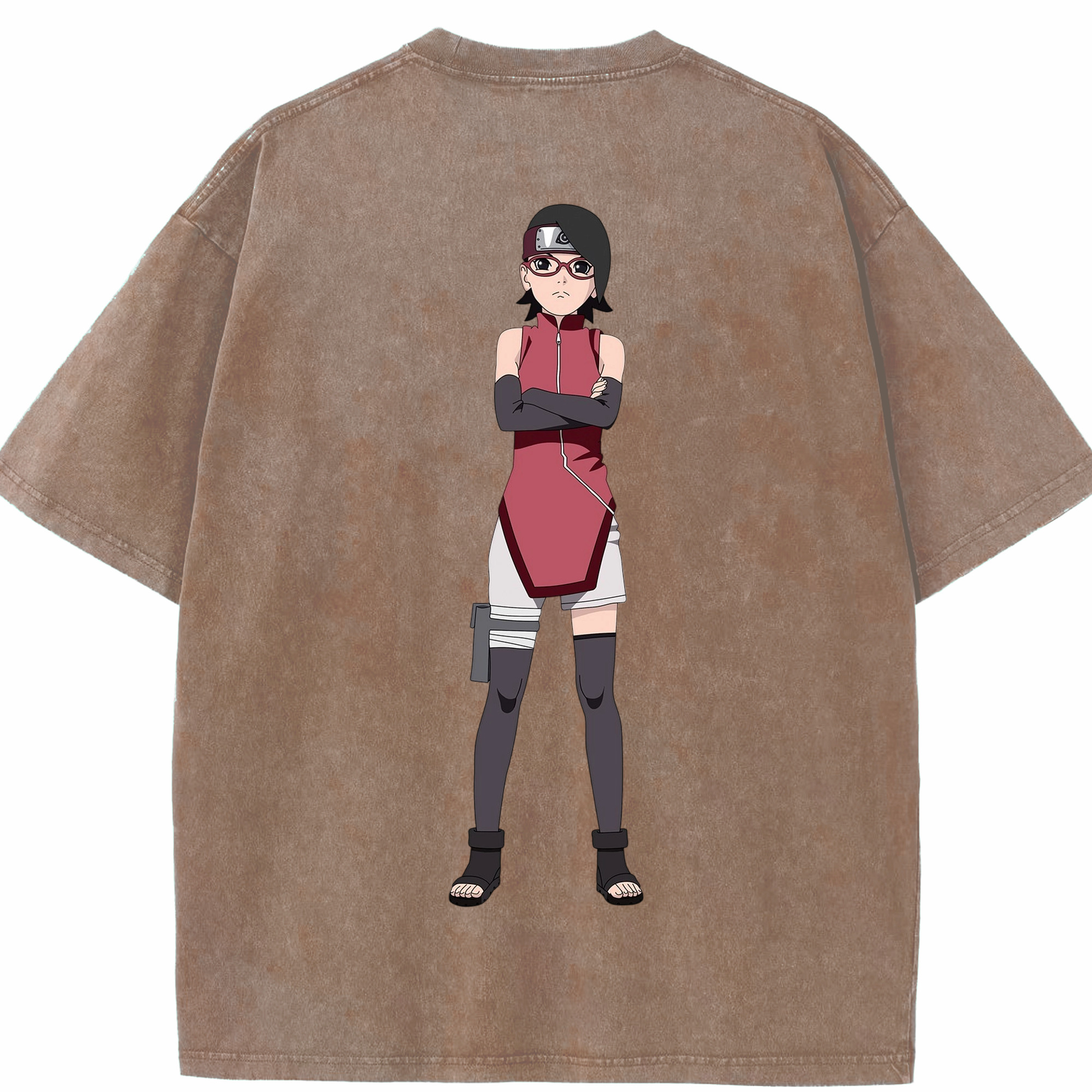 （画像用） NARUTO -ナルト- うちは サラダ Uchiha Sarada 綿100% ヴィンテージ風 半袖Tシャツ（背面プリント）