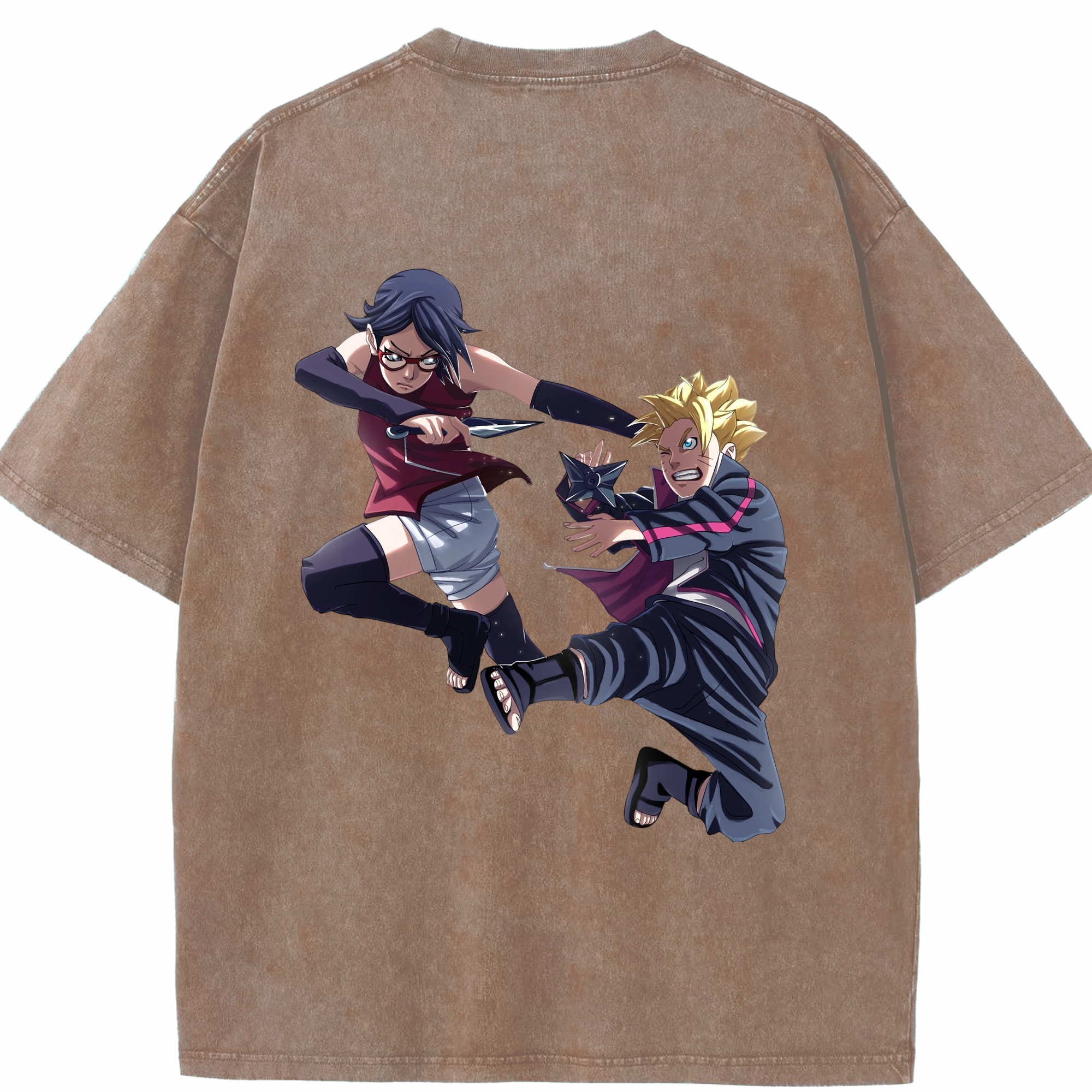 （画像用） NARUTO -ナルト- うちは サラダ Uchiha Sarada 綿100% ヴィンテージ風 半袖Tシャツ（背面プリント）