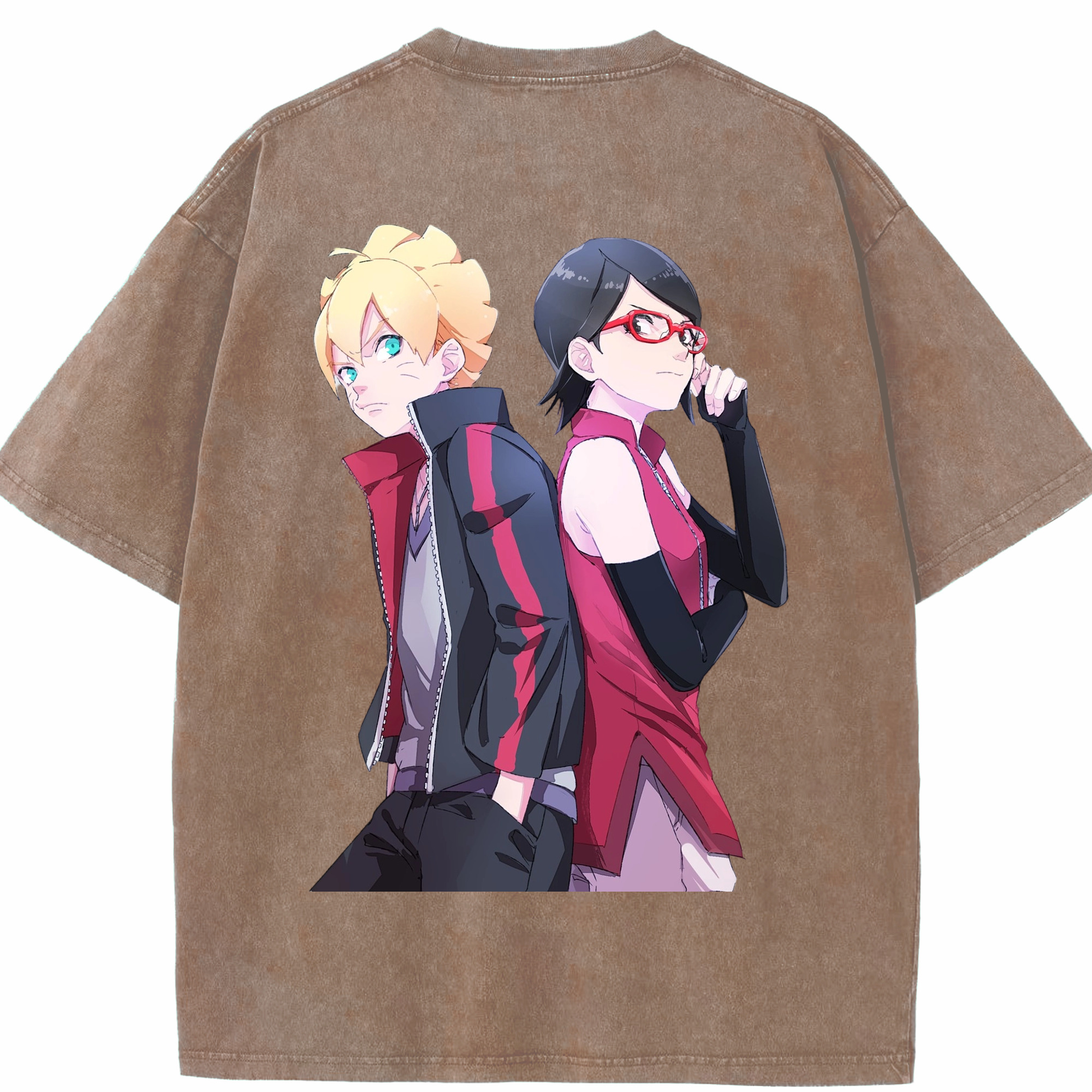 （画像用） NARUTO -ナルト- うちは サラダ Uchiha Sarada 綿100% ヴィンテージ風 半袖Tシャツ（背面プリント）