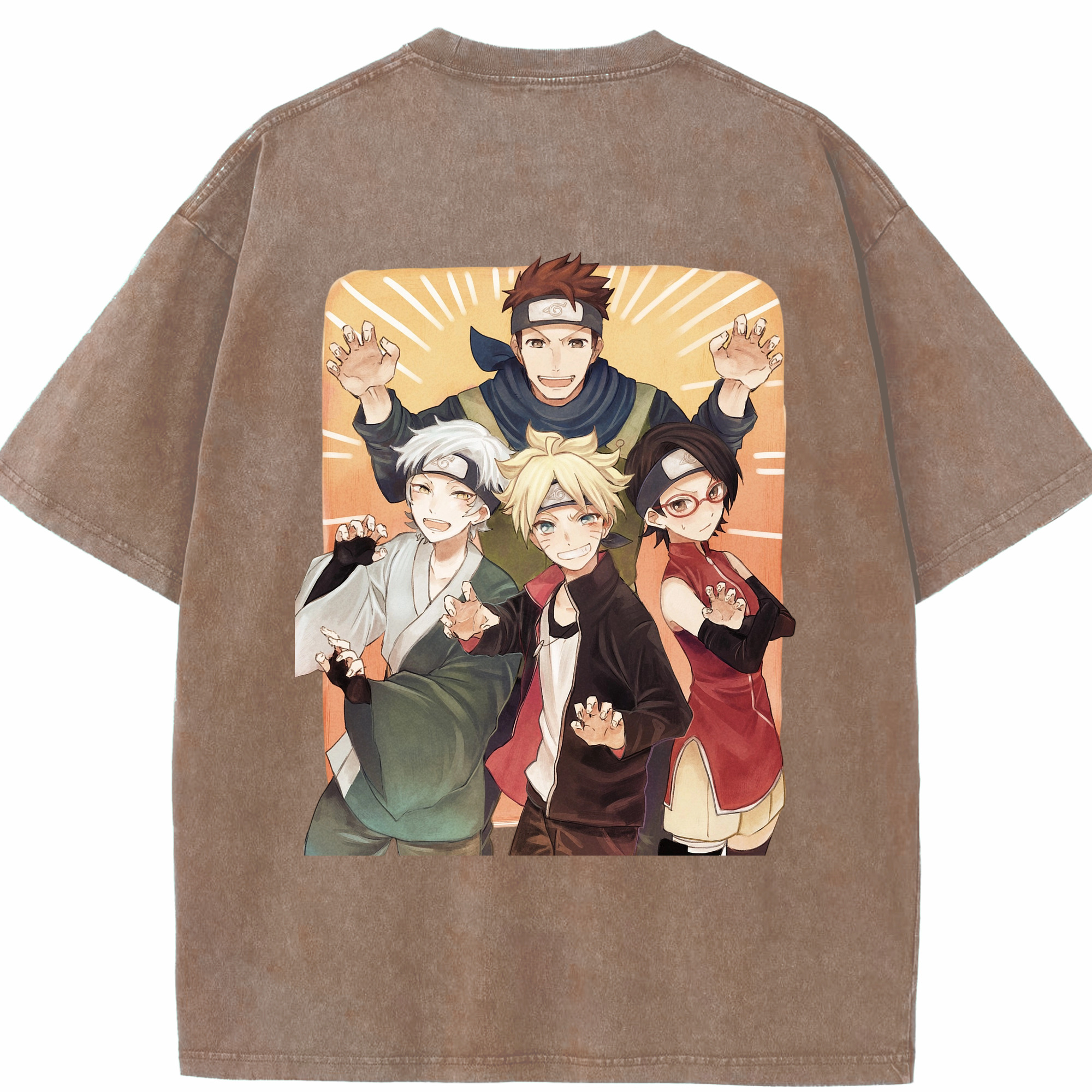 （画像用） NARUTO -ナルト- うちは サラダ Uchiha Sarada 綿100% ヴィンテージ風 半袖Tシャツ（背面プリント）